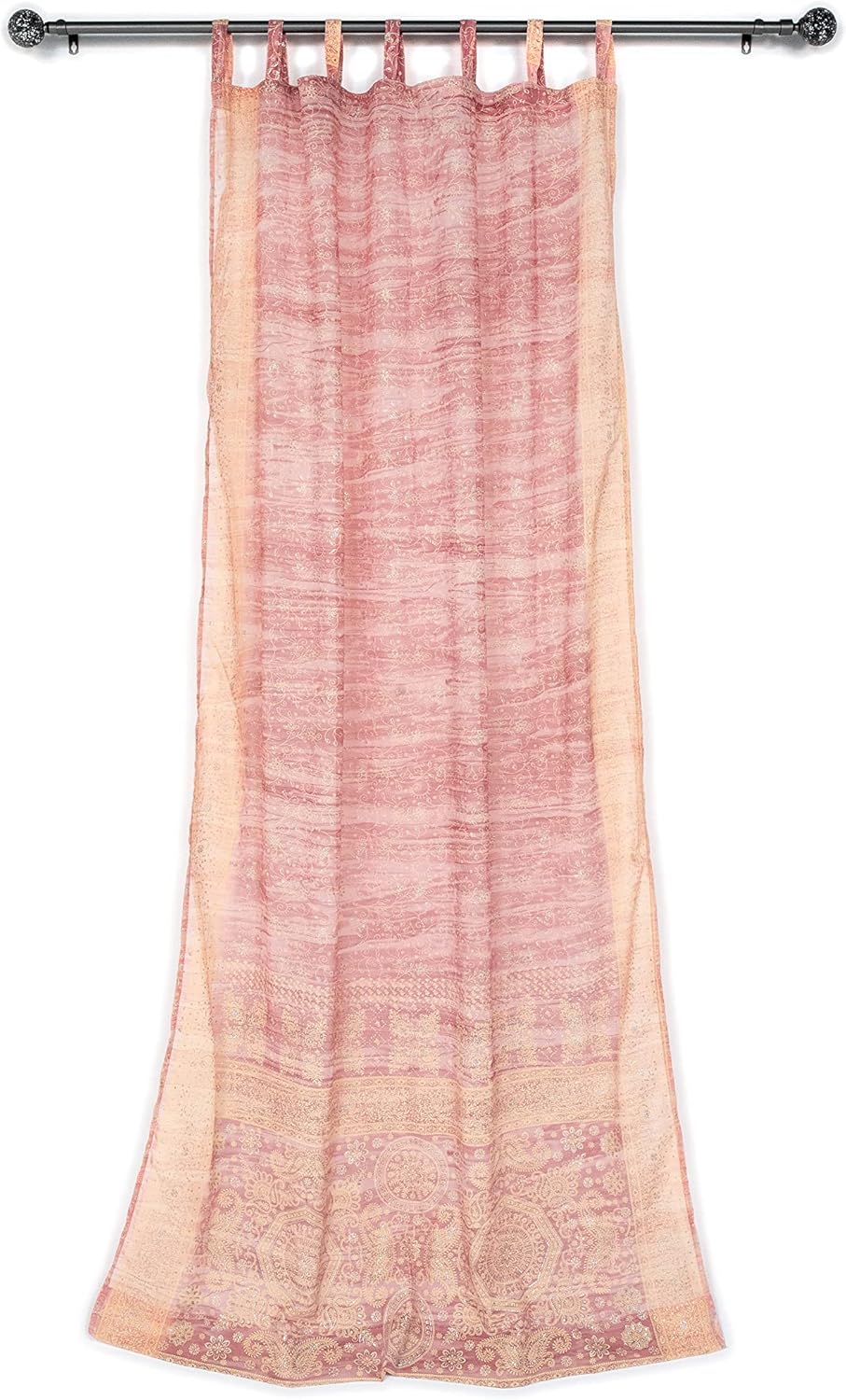 Light-Filtering Sari Colorful Curtains  Boho Curtains, Bed Canopy Panel, Tapestry or Window Treatment Brilliant Chakra Collection + Tote bag (96"L x 42"W Single Panel, Blush)