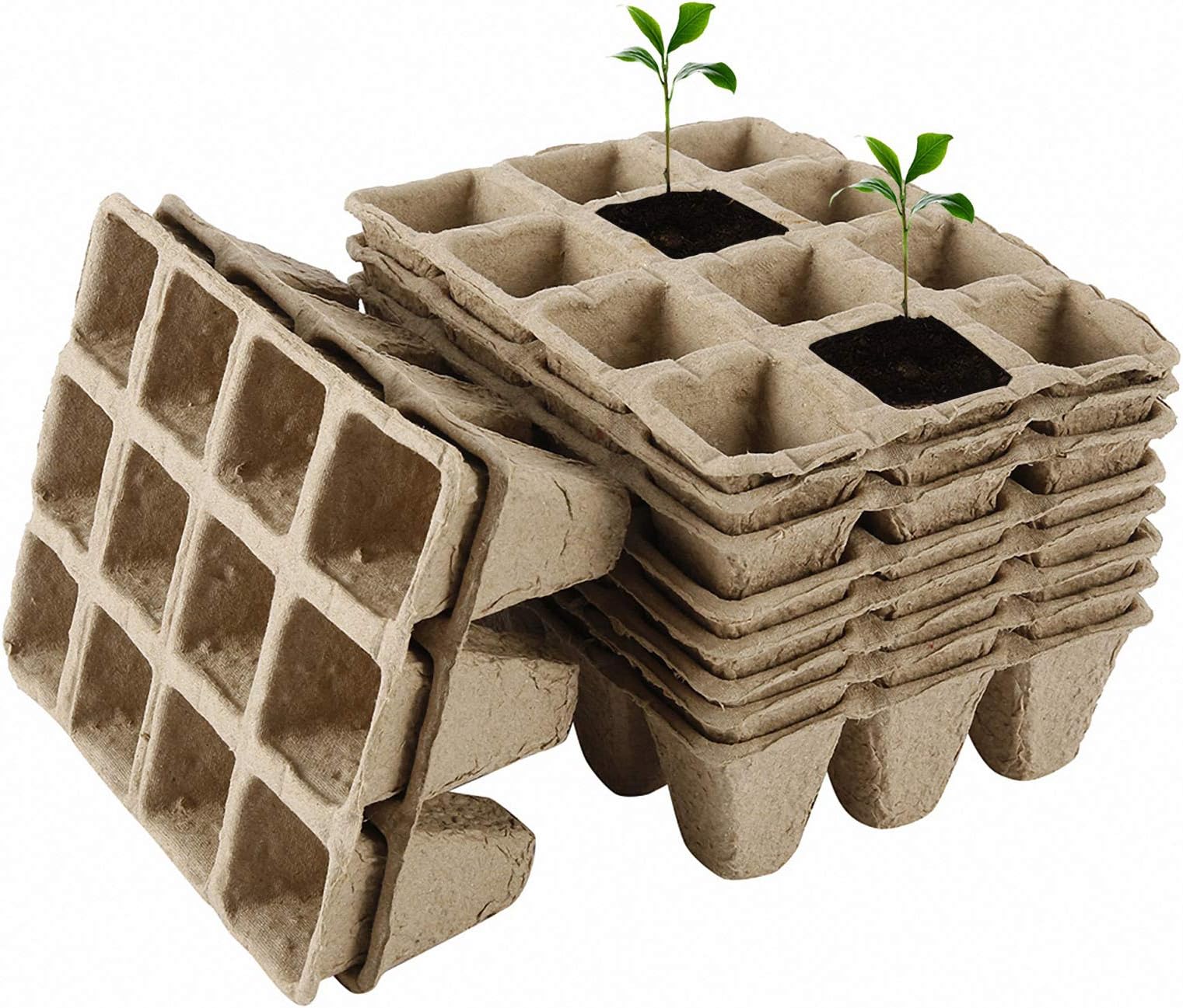120 Cells Seedling Seed Starter Trays 10pcs Square Peat Pots 1.4x1.4x2inches Seedling Starters Cups Square Peat Pots Plant Nursery Herb Seed Biodegradable Pots
