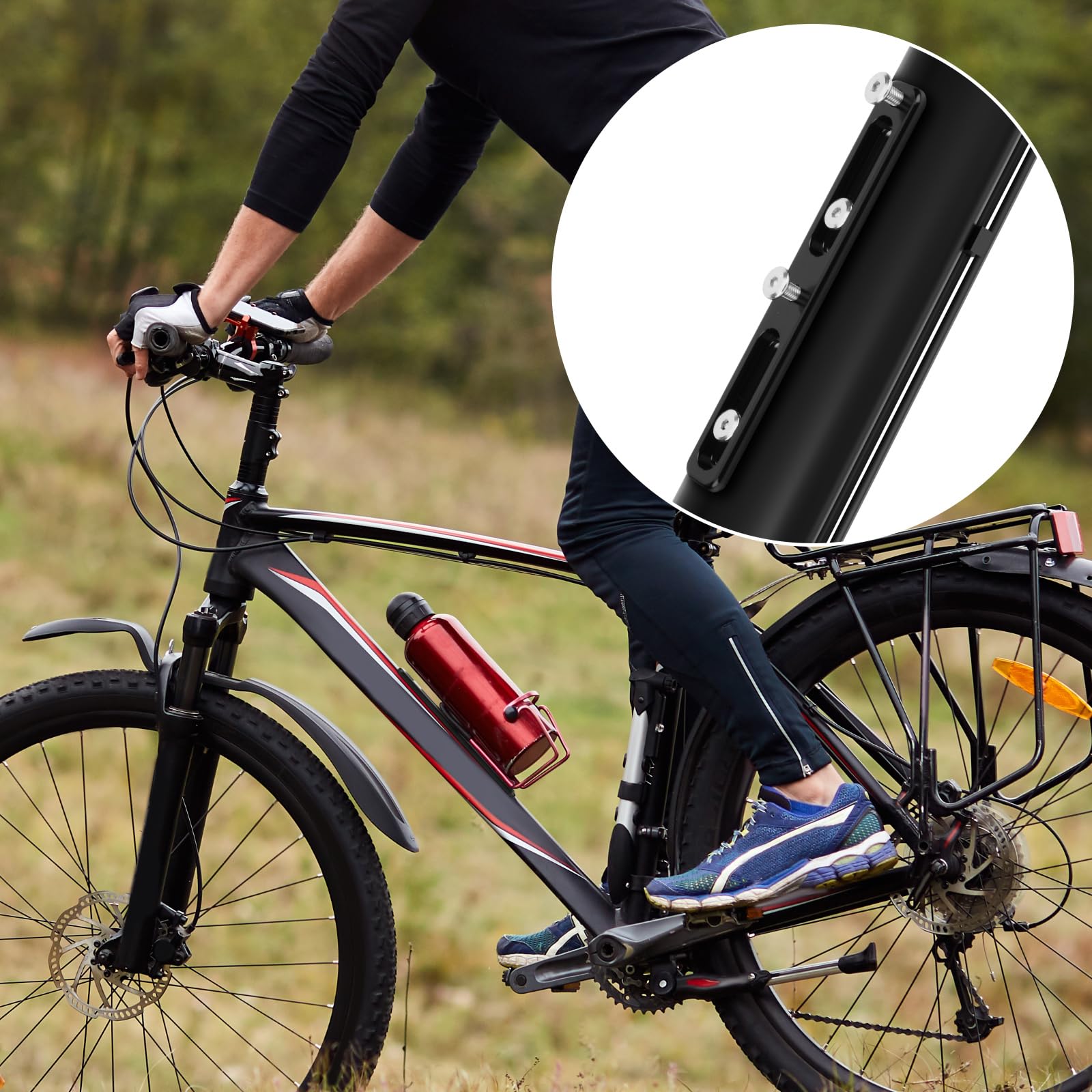 Cosmos 2 Stück Fahrrad-Wasserflaschenhalter-Adapter, verstellbare Fahrrad-Flaschenhalterungen, 2 Schlitze, Fahrrad-Wasserflaschenhalter, Montagebasis für Mountainbike, Rennrad (schwarz)