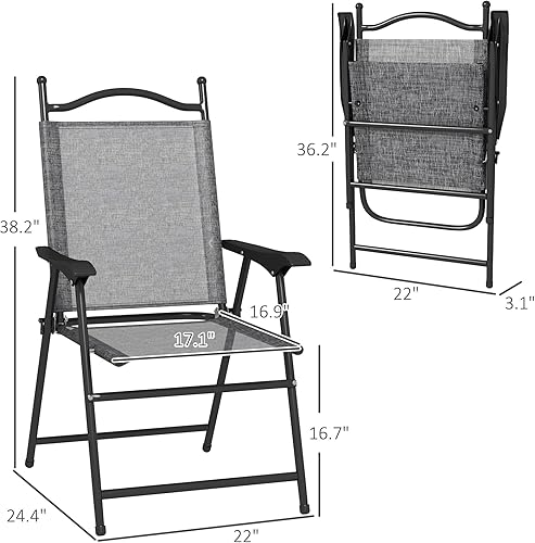 Miniatura 3 de Outsunny Sillas plegables para patio, juego de 4 sillas deportivas para adultos, sillas de camping con reposabrazos, asiento de tela de malla