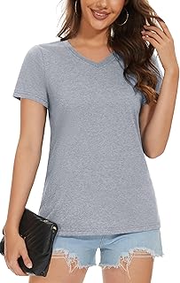 Women's V-Neck Short-Sleeve Cotton T-Shirt Classic Casual Shirt Breathable Shirt Summer Basic Outfit