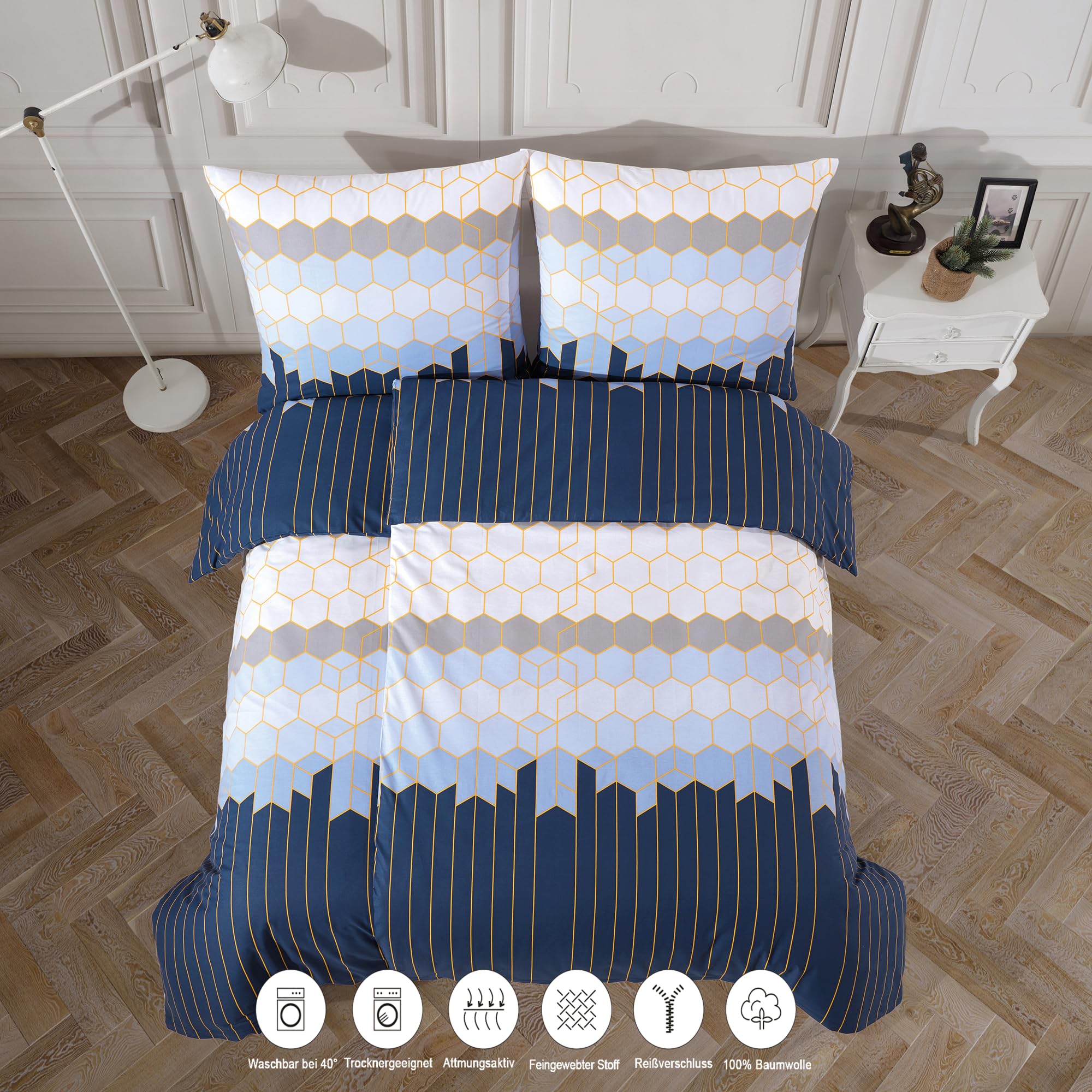 2er Bettwäsche Set 140x200 + 70x90 | 2X Bettbezug + 2X Kissenbezug | 100% Baumwolle Ranforce | ÖKO-TEX® Standard 100 & Step Zertifiziert | Atmungsaktiv, mit Reißverschluss