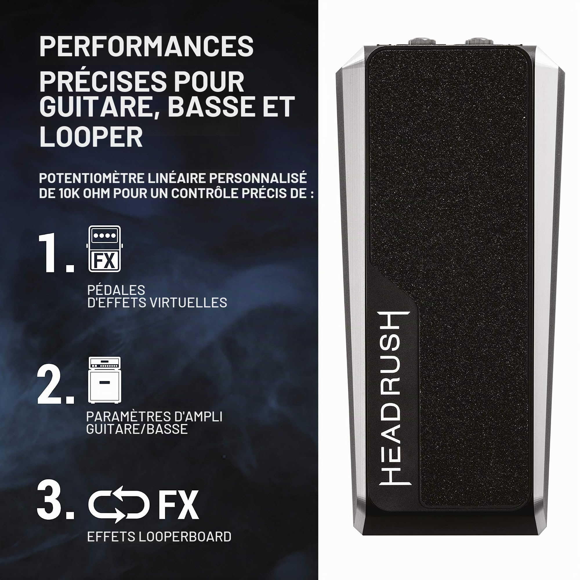 HeadRush Expression Pedal – Pédale d’Expression pour Gigboard, Pedalboard et Looperboard avec Interrupteur Momentané