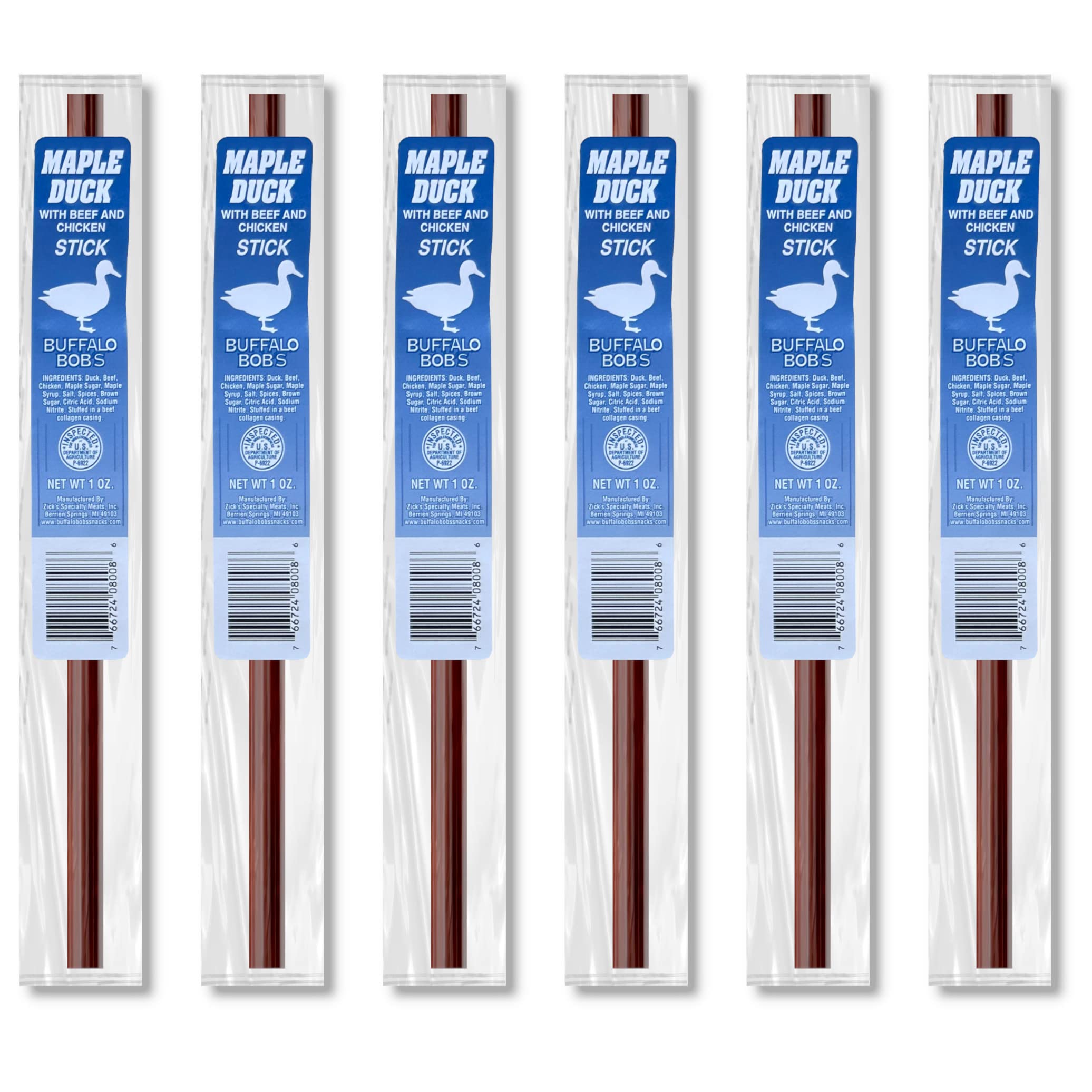 Buffalo Bob's Wild Game Meat Snacks - Maple Duck Jerky Sticks (1oz, 6 pack) High-Protein Exotic Meat for Adventure Enthusiasts, Stocking Stuffer, Gift