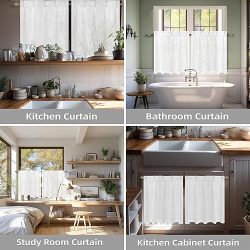 Miniatura 6 de DriftAway Cortinas plisadas de lino para cocina, cortinas cortas con textura de lino para ventana pequeña, baño, lavandería, 2 paneles, cortinas