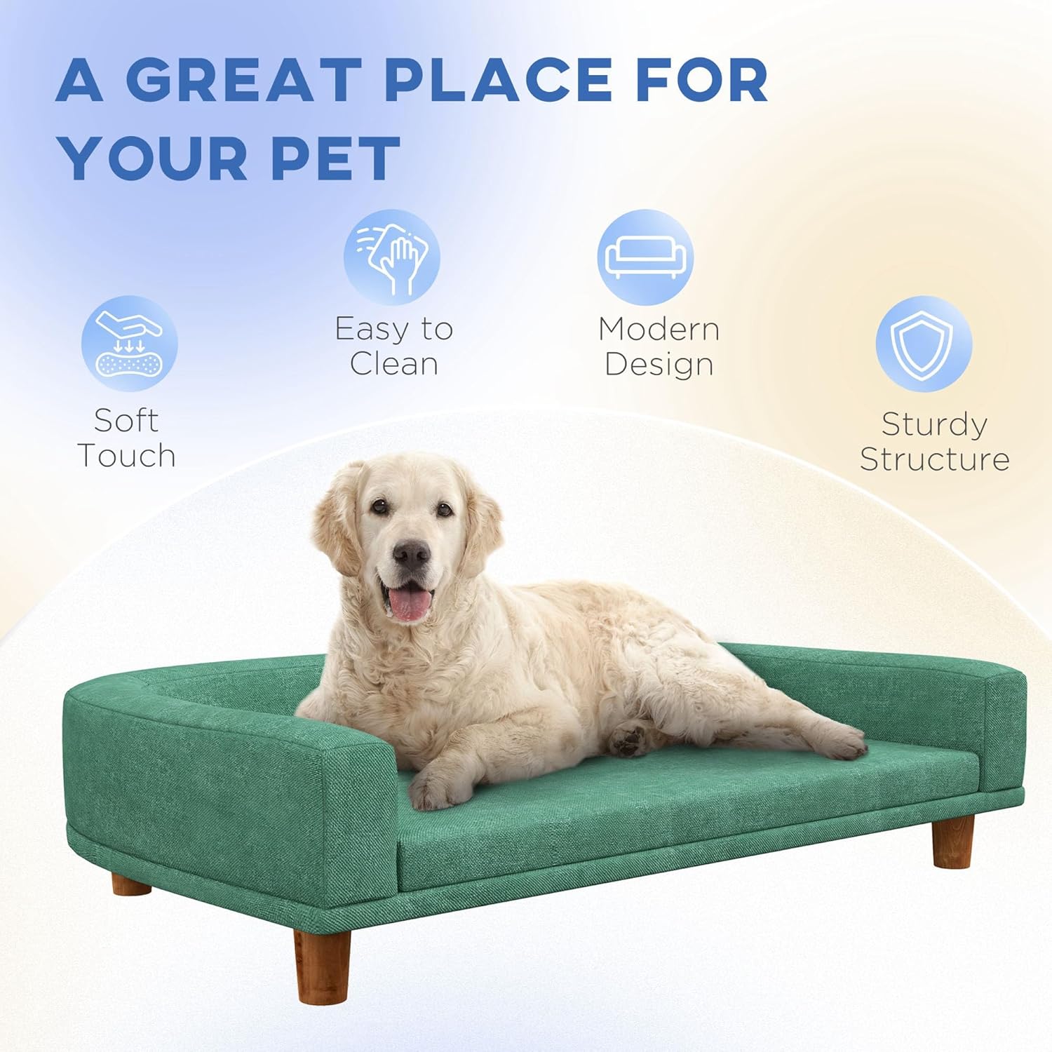 Green Elevated Dog Sofa Couch with Wooden Legs