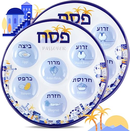 Miniatura 9 de Zion Judaica - Paquete a granel de platos desechables para Pascua de 10 pulgadas, plato de plástico para Pascua, 6 secciones marcadas con comida