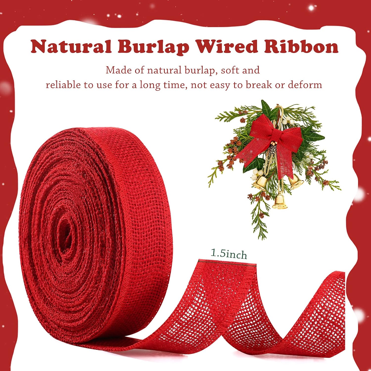 20 Yards Natural Burlap Wired Ribbon Fabric Craft Ribbon DIY Wrapping Burlap Ribbon for Wedding Home Christmas Party Decorations (Red,1.5 Inch) : Arts, Crafts & Sewing