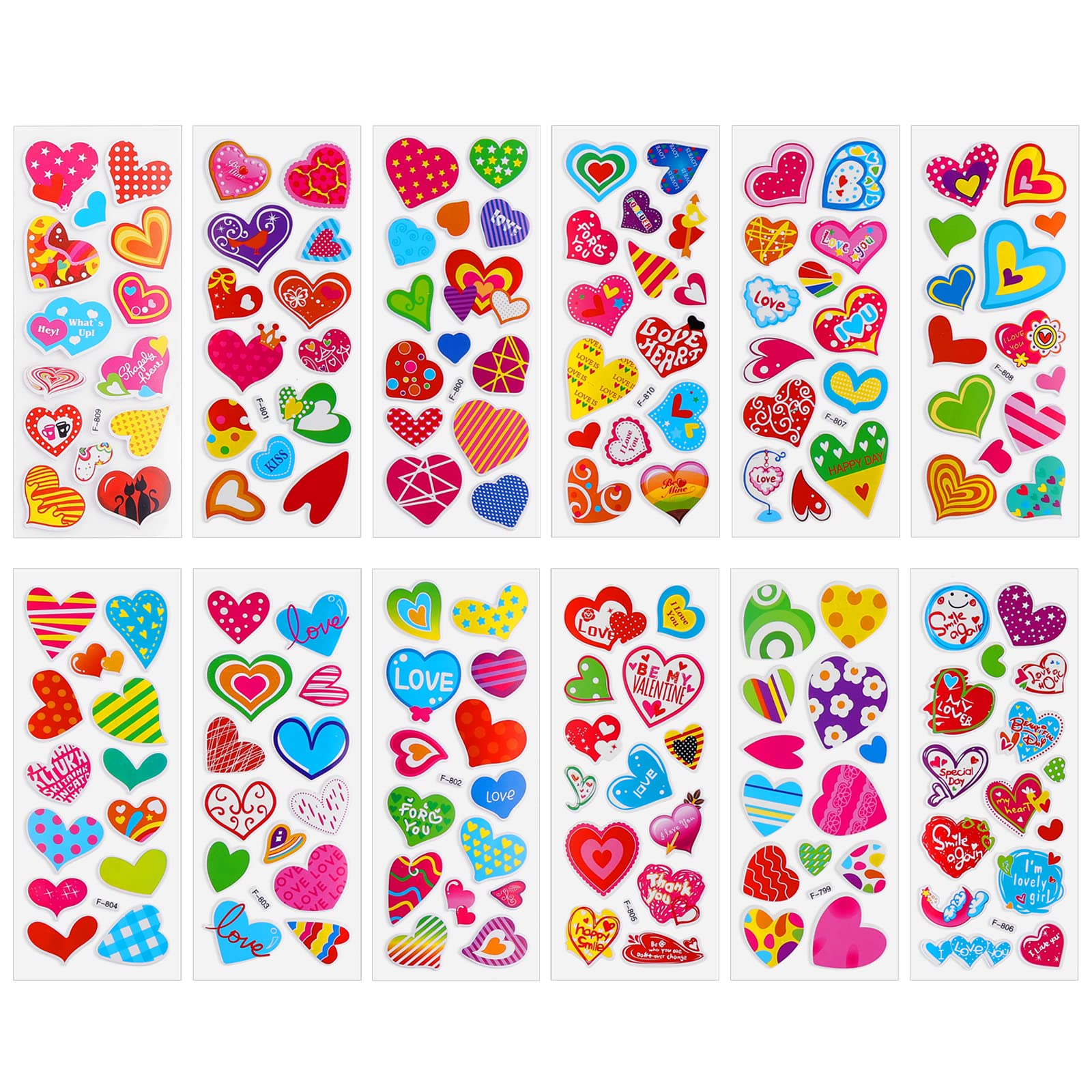 cobee Pegatinas de corazón 3D para niños, 12 Hojas Coloridas Puffy Pegatinas de Amor para niños, Pegatinas Decorativas para Profesores, Pegatinas de recompensa, para niños y niñas