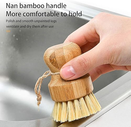 Miniatura 4 de Cepillo para lavar platos de sisal natural, cepillo redondo de bambú, ollas, sartenes, verduras, cepillo de limpieza del hogar... (sisal)