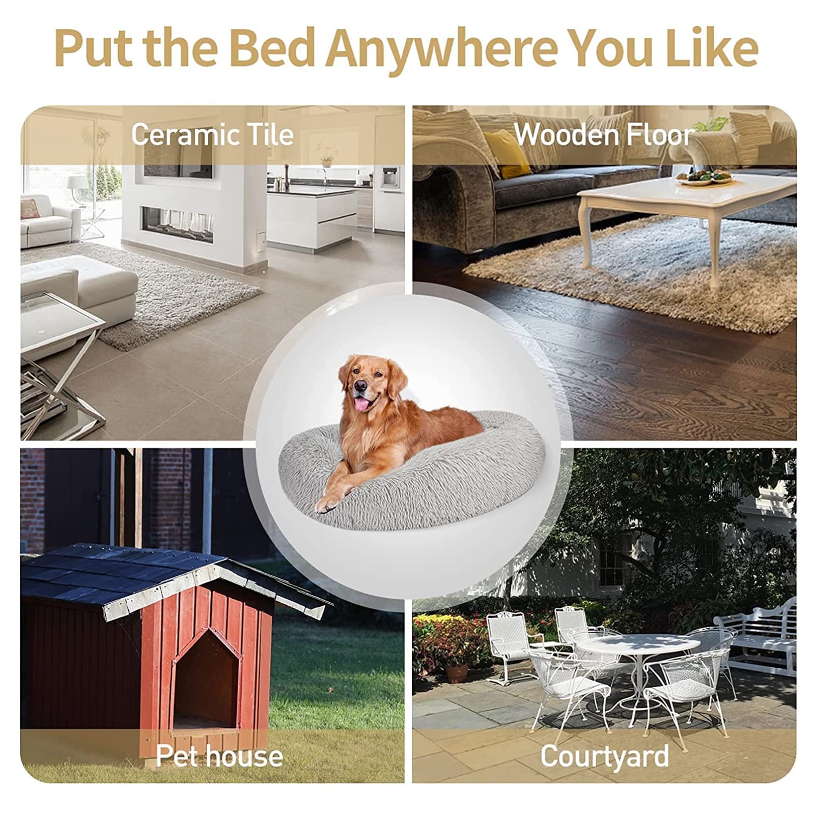 Cesta redonda para perro desenfundable, cojín extraíble y lavable, antideslizante, cama para perro, talla grande, ortopédica, esponjosa y cómoda (XL, 80 cm, marrón)