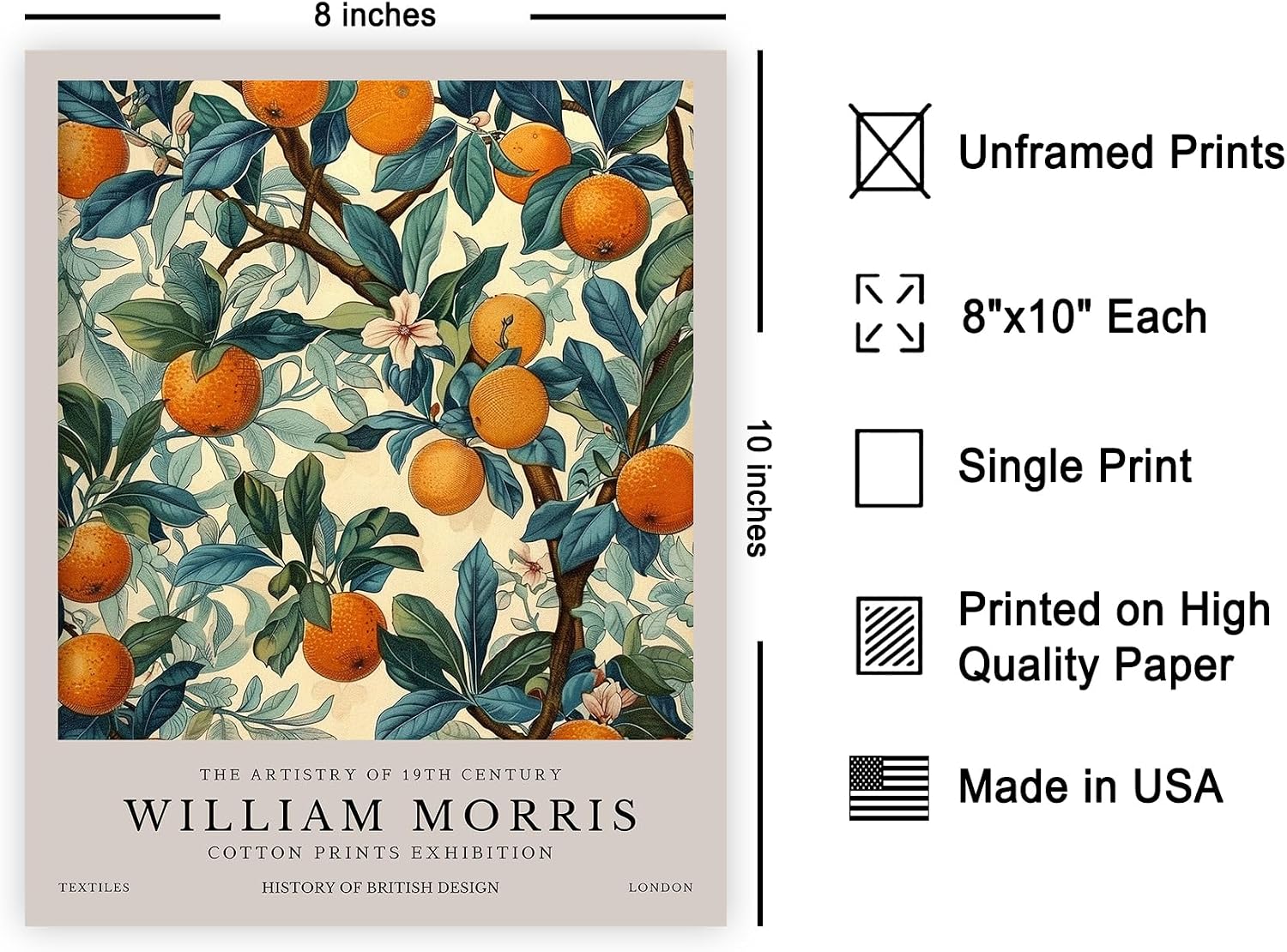 Poster Master William Morris Poster - Oranges Print - Fruit Art - Botanical Art - Exhibition Artwork - Floral Piece - Farmhouse Illustration - Aesthetic Creation - Living Room or Kitchen Decor - 8x10 UNFRAMED Wall Print