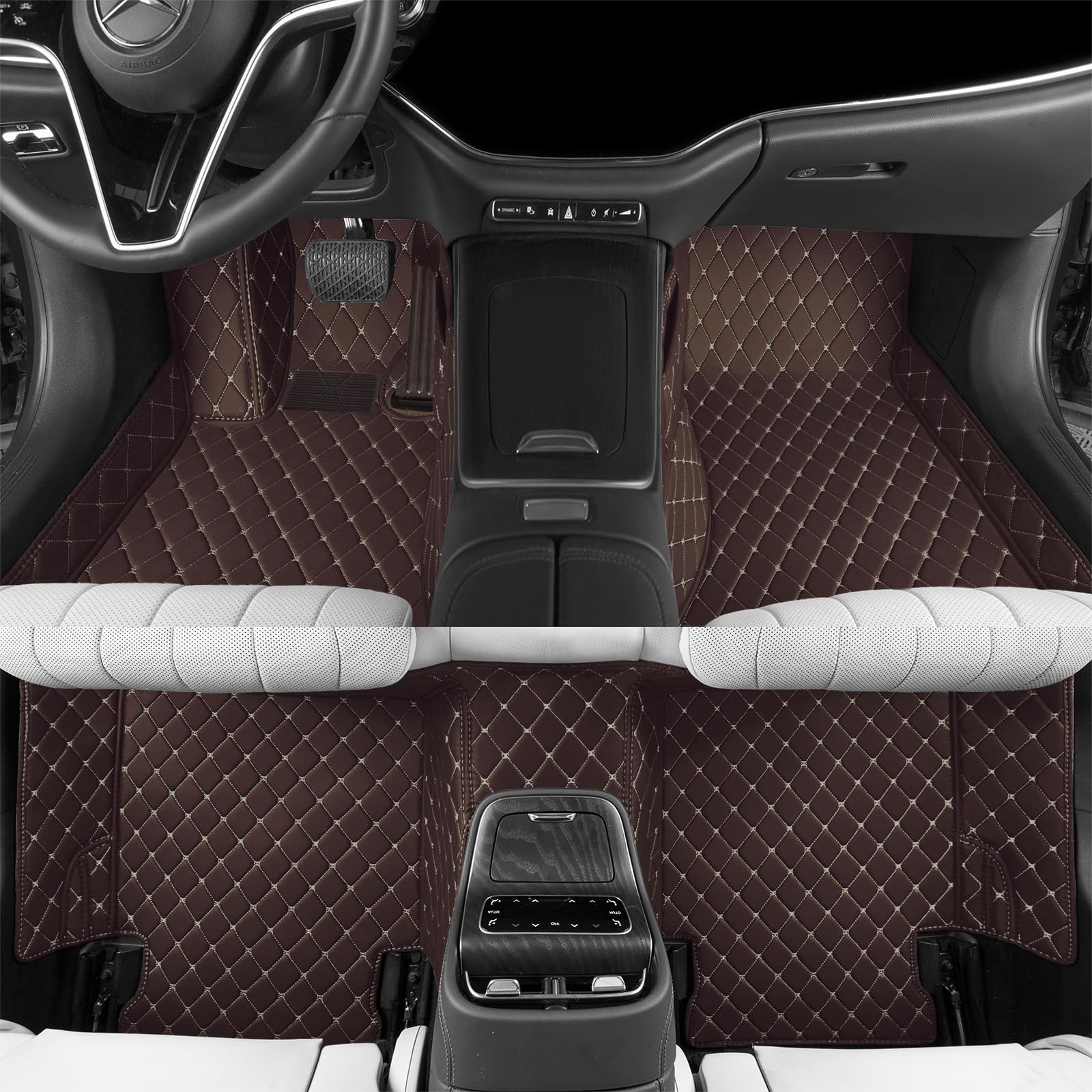 Custom car Floor mat is Compatible for Mercedes-Benz，to All Models for Benz (2000-2025) C260/C200/S500/ A260/ B200，Luxurious ‌All-Weather car Floor MATS. (Dark Brown.)