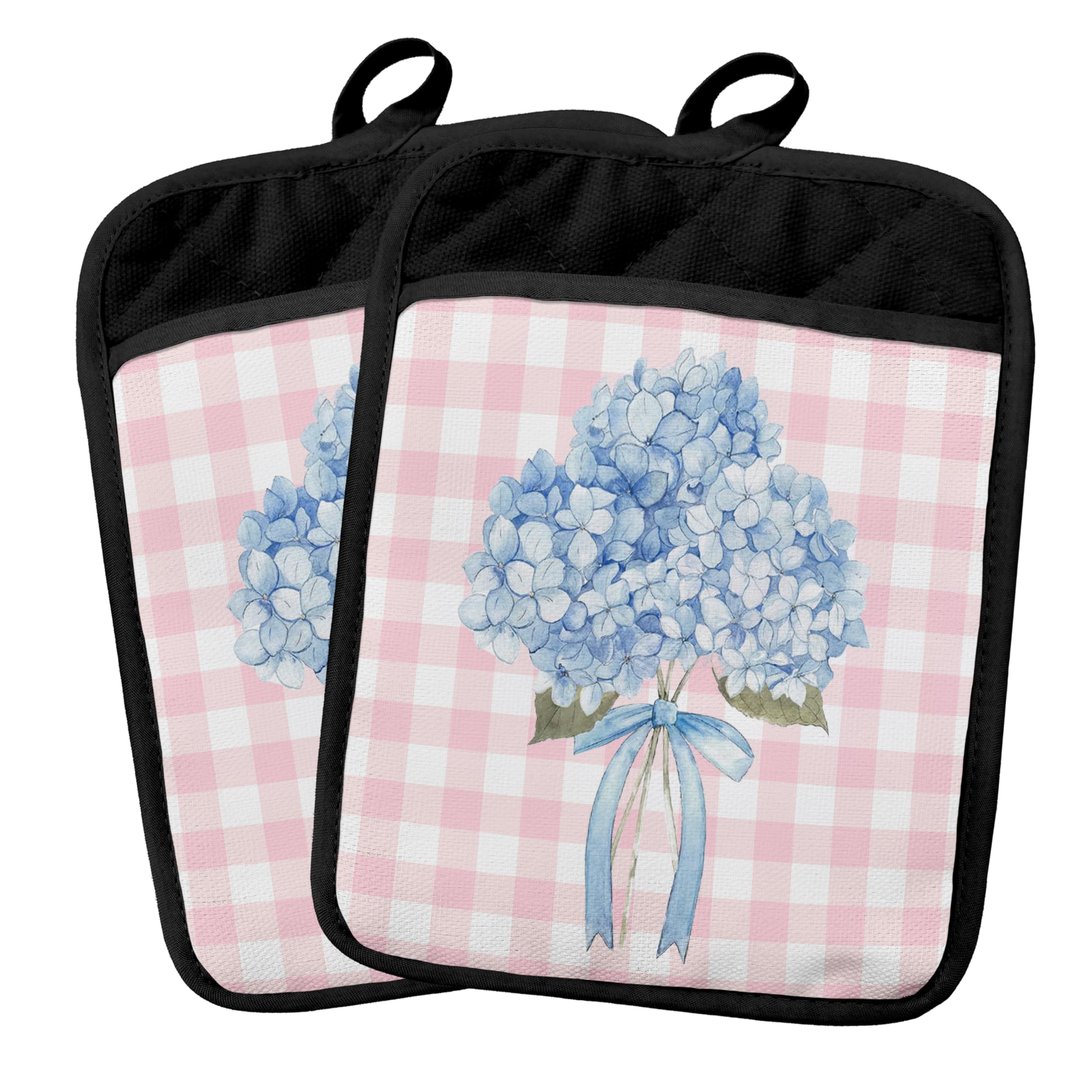 Agarraderas Coquette Bow de alta calidad con motivo floral de hortensias para cocina