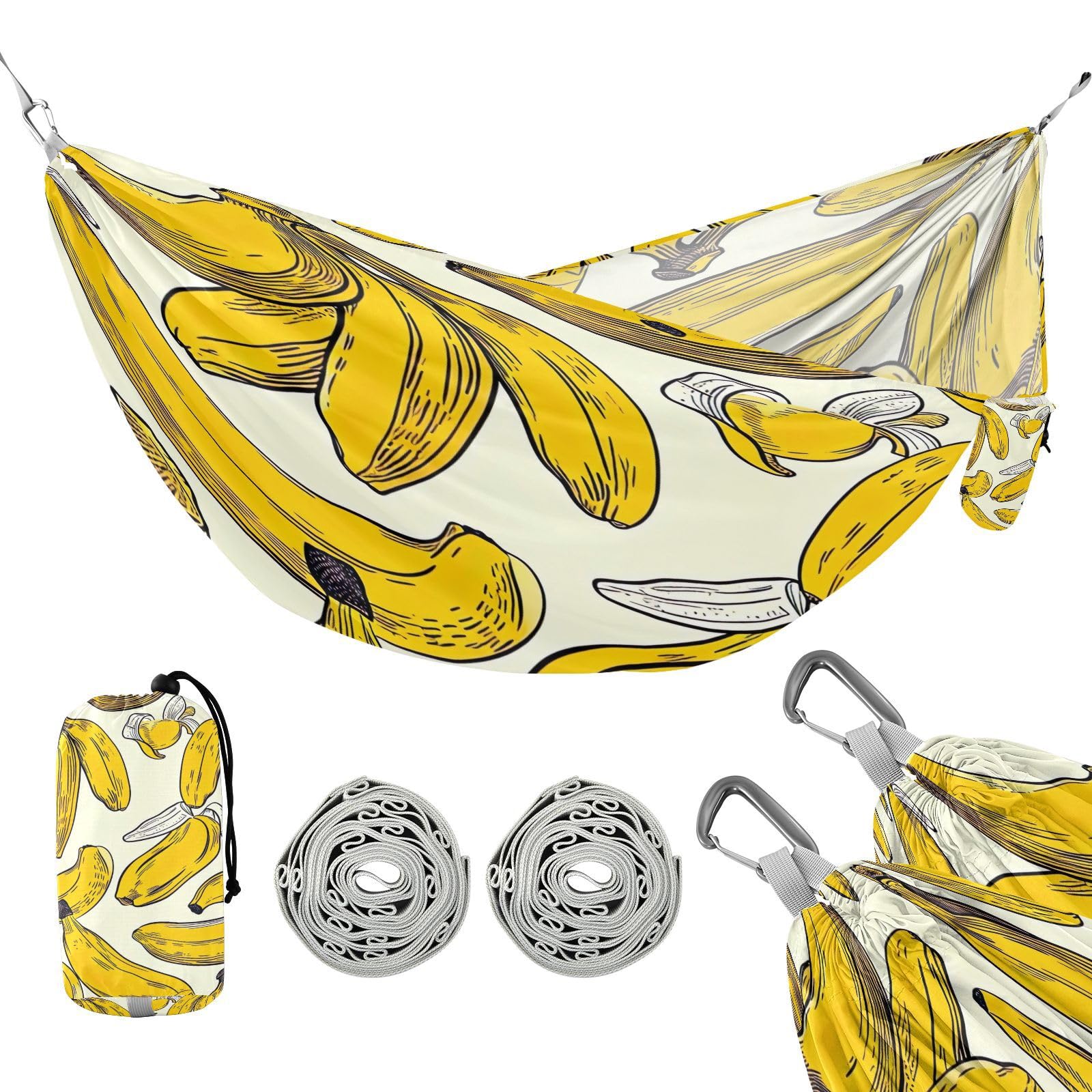 ATTX Banana Print Camping Hammock - Lightweight & Portable Hammocks, Heavy Duty 330lbs Capacity for Indoor, Hiking, Backpacking, Travel, Backyard, Beach#394