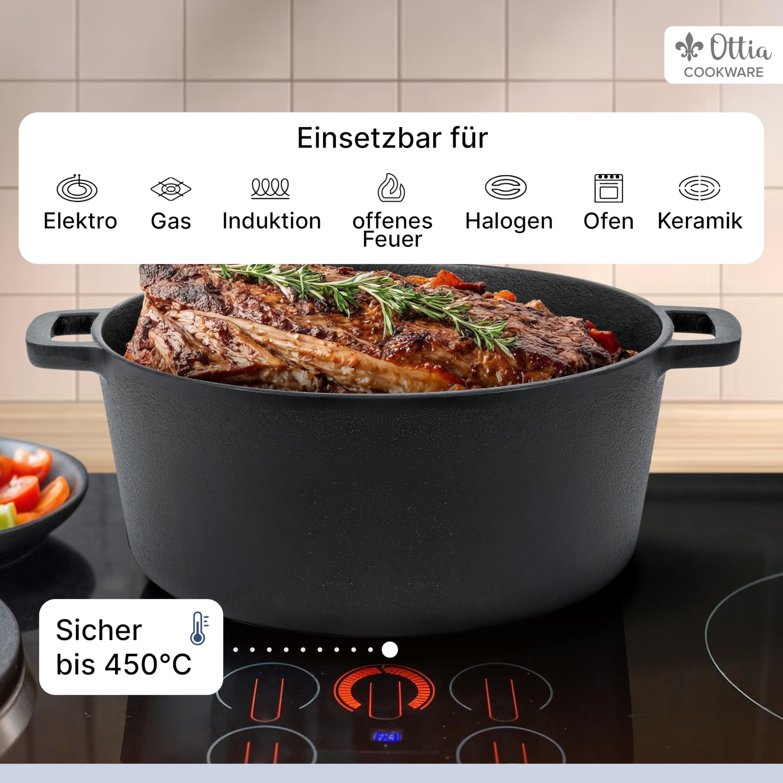 Ottia reiner Gusseisen Topf, 26cm, als Brotbackform, Brotbacktopf, Dutch Oven, Brotbackform, Schmortopf, Bräter, Bratentopf, zum Brot backen, Cast Iron pot, Cocotte, aus dem Fachhandel, aus Hamburg
