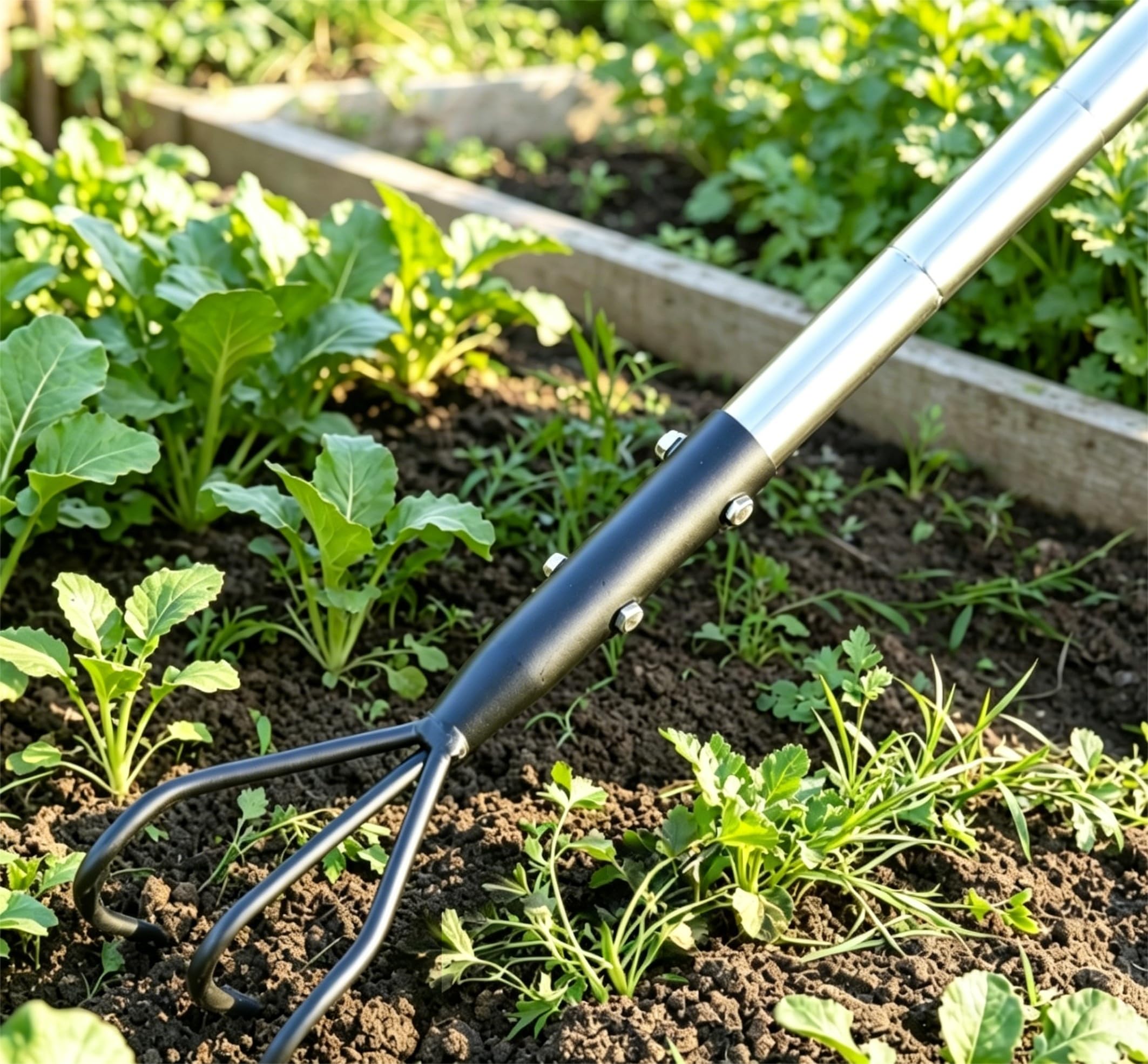 BARAYSTUS Handgrubber, Robuster 145 cm Langer Handgrubber Aus Kohlenstoffstahl, Verstellbare Länge, Gartengeräte, 3-Zinken-Grubber Für Den Garten, Lockerung des Bodens, Gartenhacke Cultivator