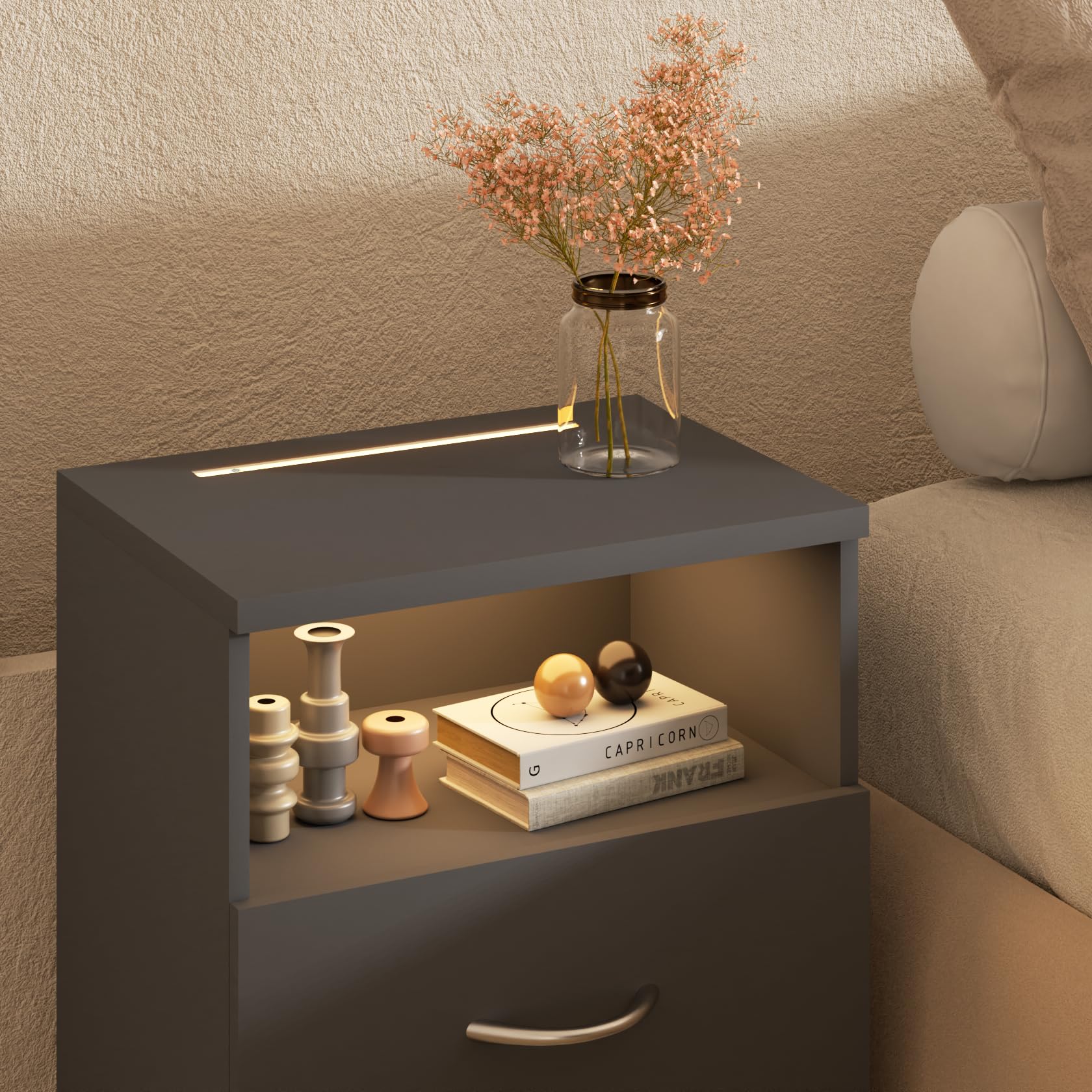 Casaria® Comodino Set da 2 Illuminazione LED Touch 40x28x55cm in Legno 2 Cassetti Camera da Letto Tavolino Comodini