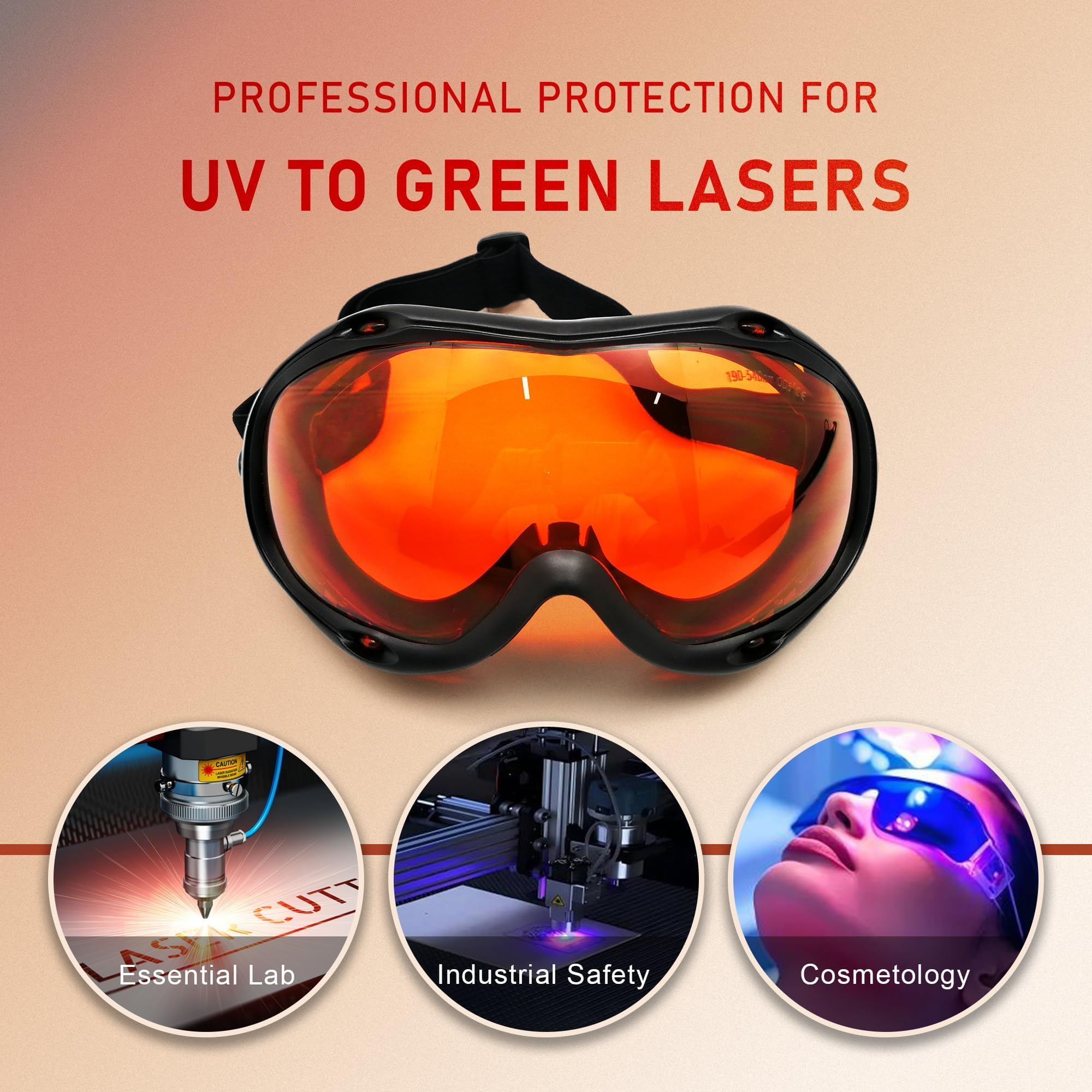 MCWlaser 190-540nm Gafas de Protección Seguridad Láser OD7+ Laser Safety Goggle Glasses Para UV light Violet Blue Green Laser 405nm 445nm 450nm 473nm 532nm Tipo de absorción EP-3