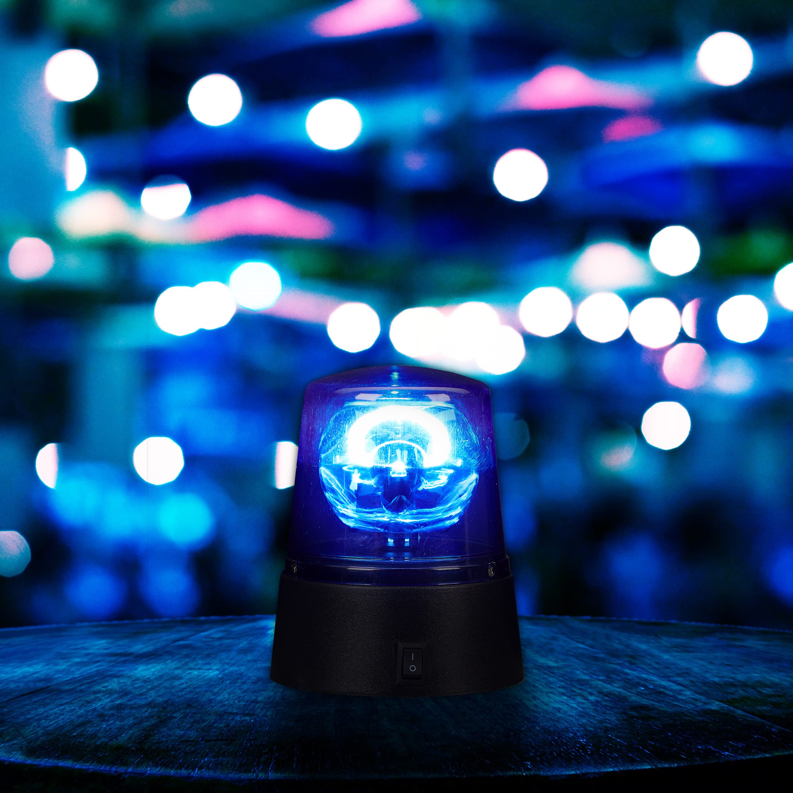 Relaxdays LED Blaulicht, Rundumleuchte mit drehendem Reflektor, Partybeleuchtung zum Hinstellen, batteriebetrieben, blau