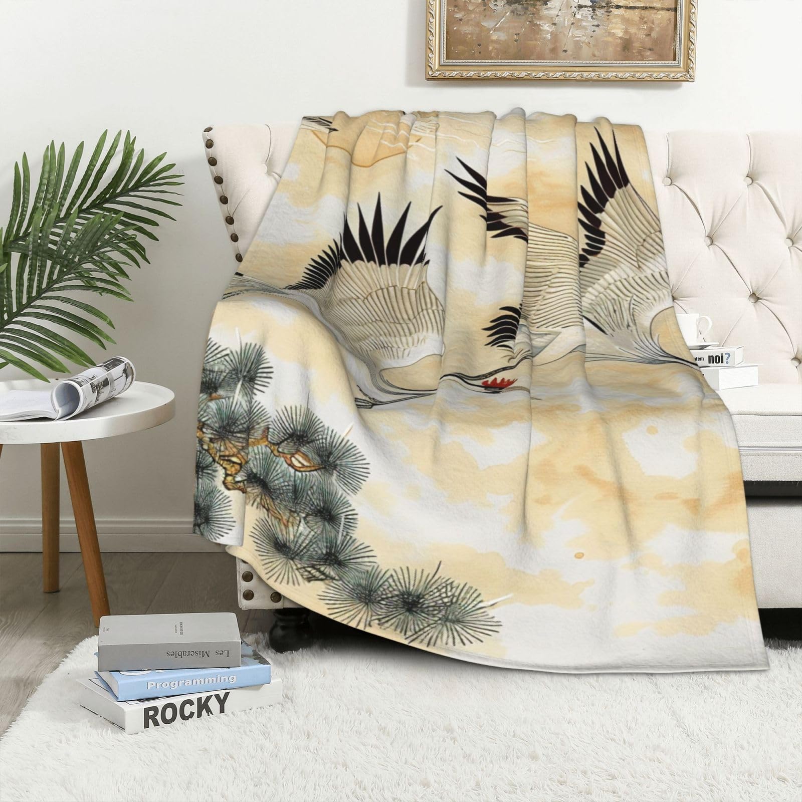 Couverture oiseaux japonais flanelle : Fini le froid au bureau avec ce plaid lit 280g