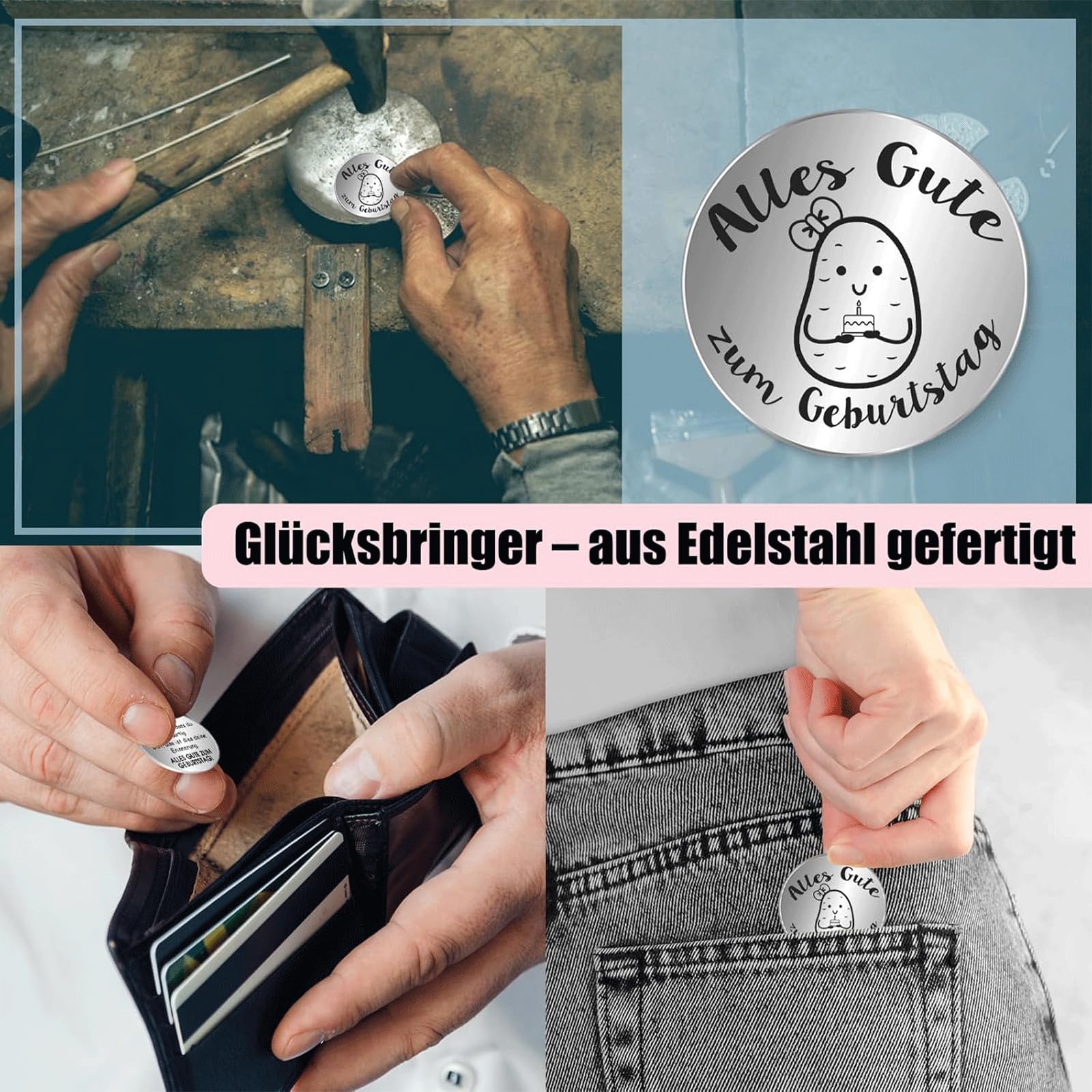 LEMONSTONE Pocket Hug Pozytywna figurka ziemniaczana, ręcznie robiona dzianina, dekoracyjna figurka z małym uściskiem, talizman, srebrna, kreatywna szydełkowana lalka, dla przyjaciół, kolegów z