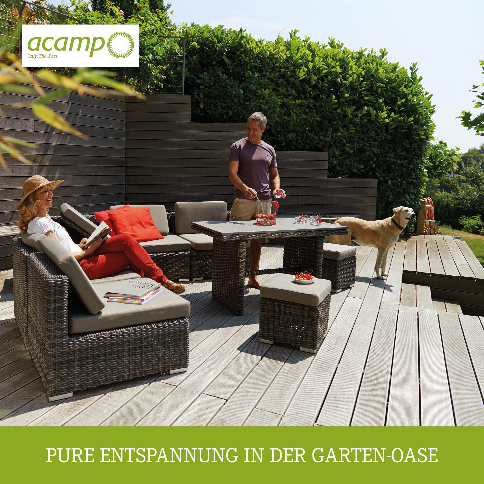 acamp Gartenliege mit Rollen | Optimaler Komfort durch verstellbare Rückenlehne | Atmungsaktives Gewebe | Leichtes Aluminium-Gestell | Sonnenliege wetterfest | Garten-Liege in Platin