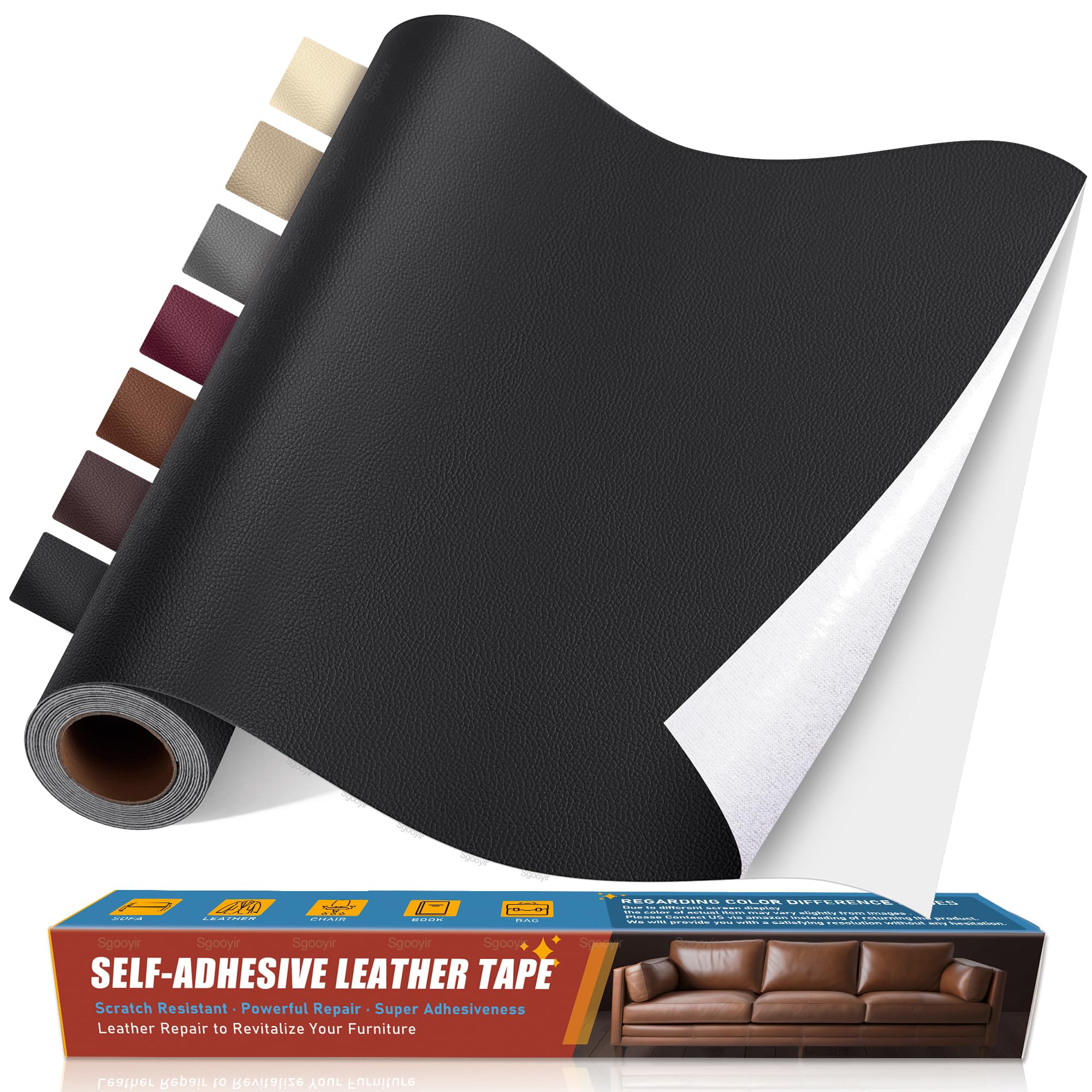Sgooyir Leder Reparatur Set, Kunstleder Selbstklebend, Kunstleder Reparaturset Flicken Selbstklebend Patch für Autositze, Sofa, Jacken, couch, MöbelV