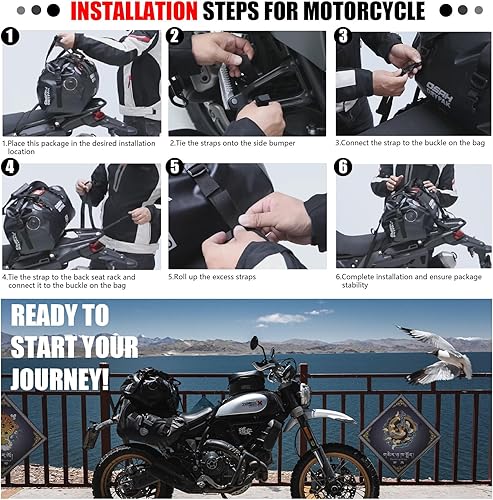 Miniatura 6 de Bolsa de lona impermeable y bolsa de equipaje  Bolsa seca para motocicleta con cierre superior enrollable, gran espacio de almacenamiento, para