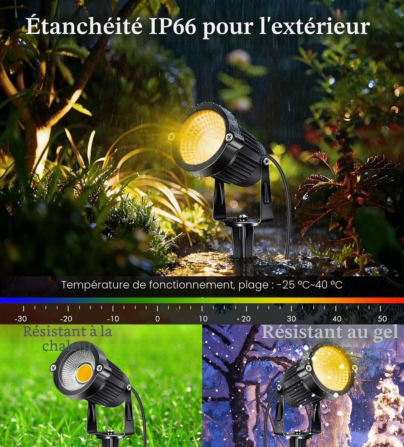 AHOTSUK Spot LED Extérieur avec Piquet COB 5W IP66 Étanche Orientable Projecteur Spot Led Lampe de Jardin Éclairage pour Chemins Balcon Terrasse Hôtel Pelouse LED Lumière Blanc Chaud 12V 24V