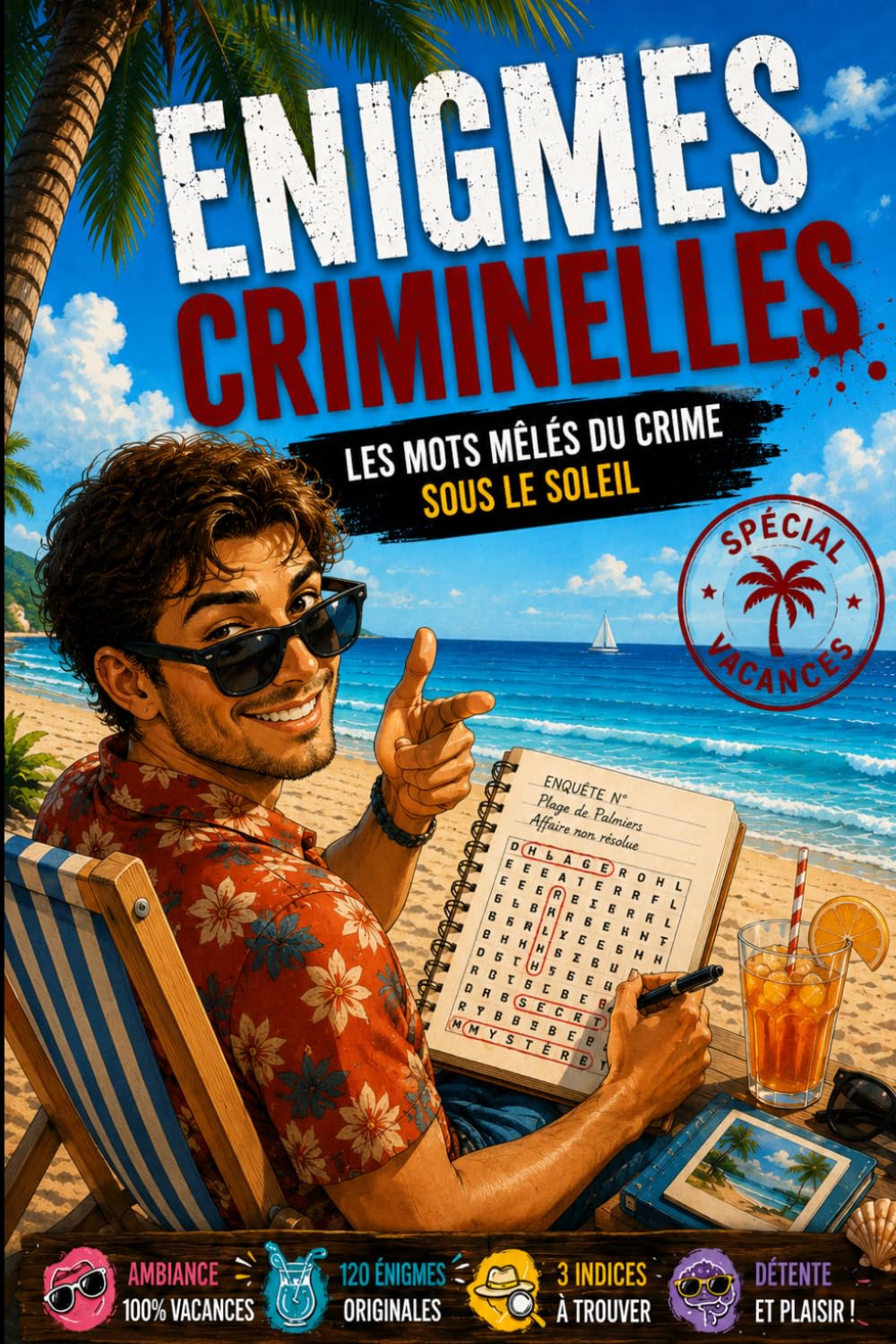 Énigmes criminelle: 120 Mots Mêlés Criminels d'Été et Jeux de Logique pour Adultes | Carnet de Vacances avec Messages Secrets à Décoder