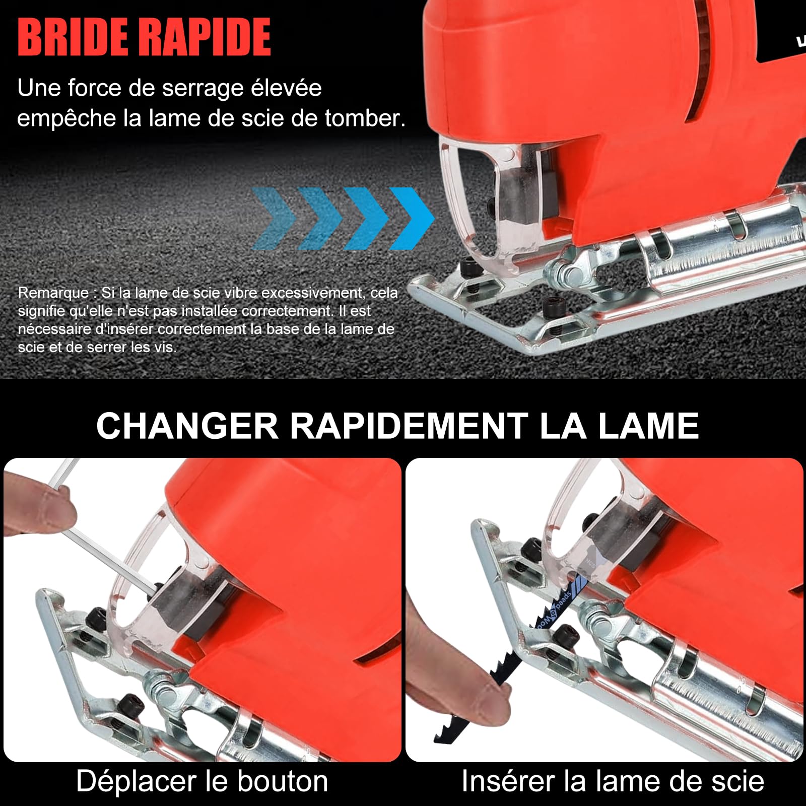 Scie Sauteuse Electrique Filaire 710W, 3000RPM Moteur Cuivre 6 Vitesses