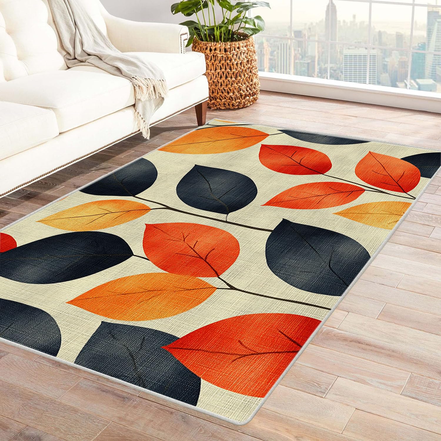 Tapis de salon lavable orange 60x90cm pour éliminer les taches facilement