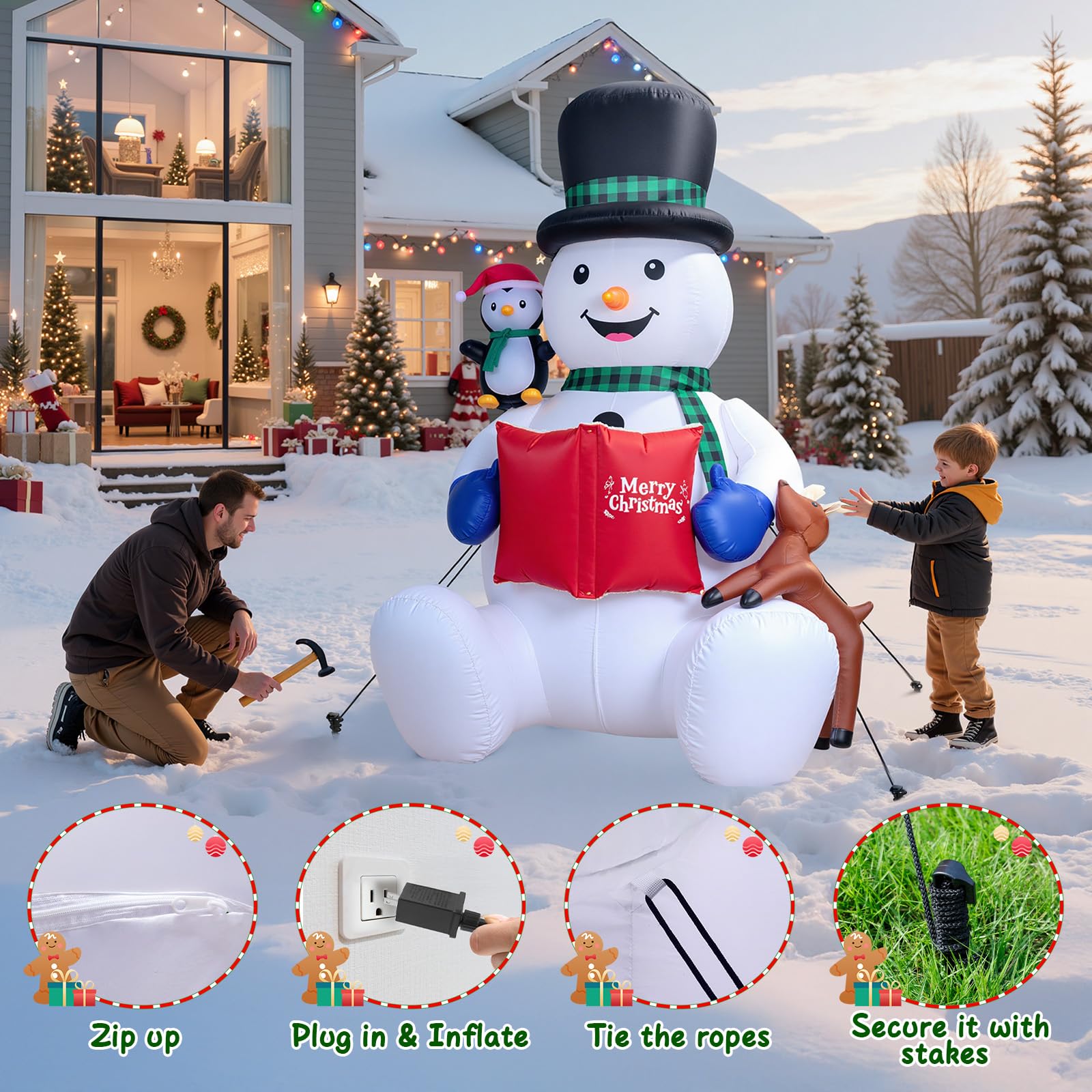 7FT/2,10 m aufblasbare Weihnachtsdeko Schneemann mit rotierenden LED Lichtern, aussen außen Frosty beleuchtet weinachtsdekorationen Figur für Weihnachten Outdoor draußen Garten
