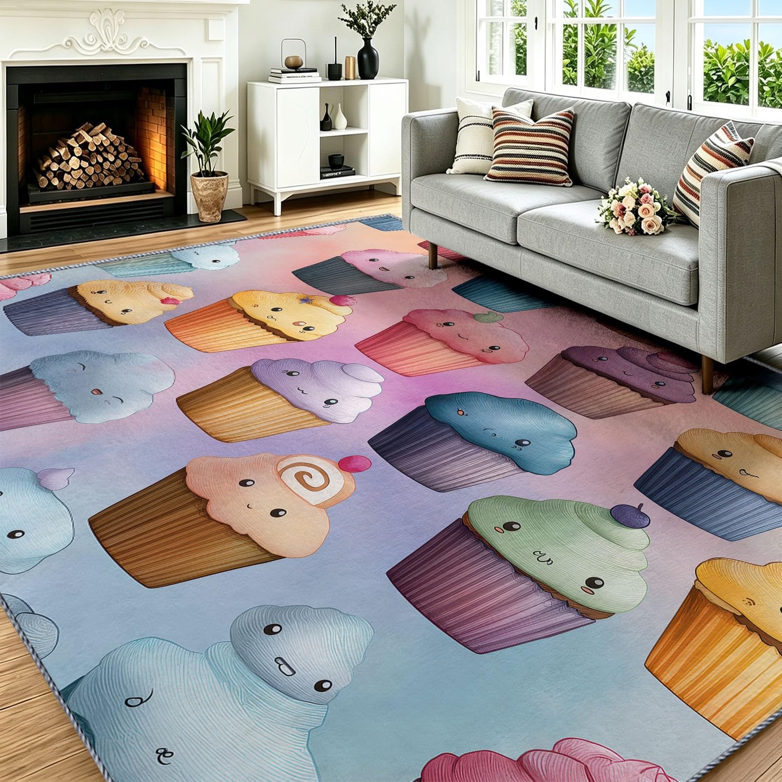 Tapis d'entrée 80x150 cm antidérapant et lavable motif gâteau mignon pour chambre