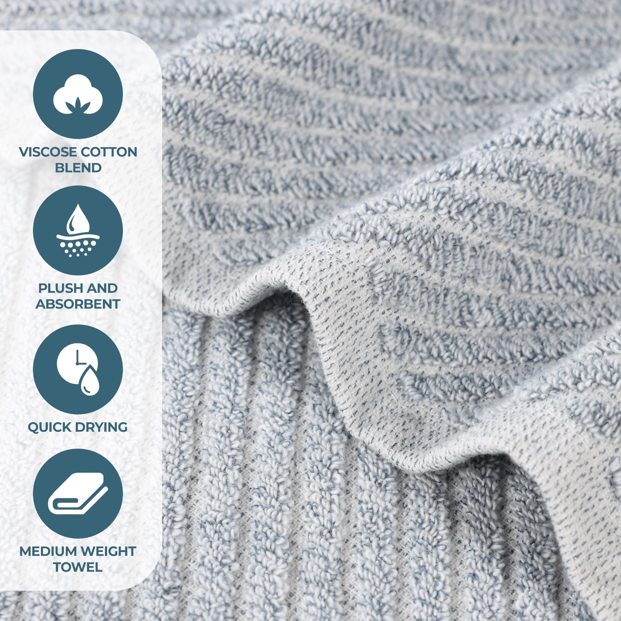 Superior Amelia - Toallas pequeñas de mezcla de algodón y viscosa de peso medio, para cocina, baño, spa, felpa, secado rápido, esenciales ultrasuaves, diseño acanalado, toallas faciales, juego de 12,
