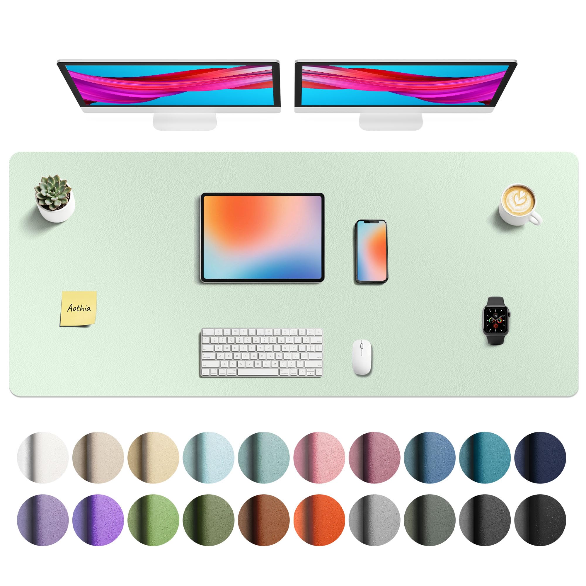 Aothia Faux Leather Desk Mat - Non-Slip PU Leather Desk Blotter, Waterproof Writing Surface, Large Desk Pad for Office &amp; Home (Aqua, 55" x 24")