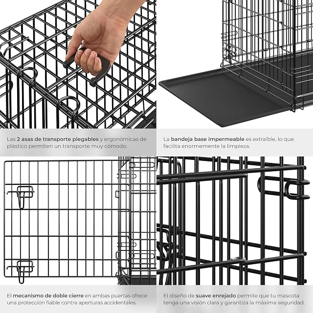 Foto 5 de 8 de tectake® Jaula para Perros Plegable 91,5 x 59,5 x 64 cm con 2 Asas de Transporte, Resistente, Plegable Doble…
