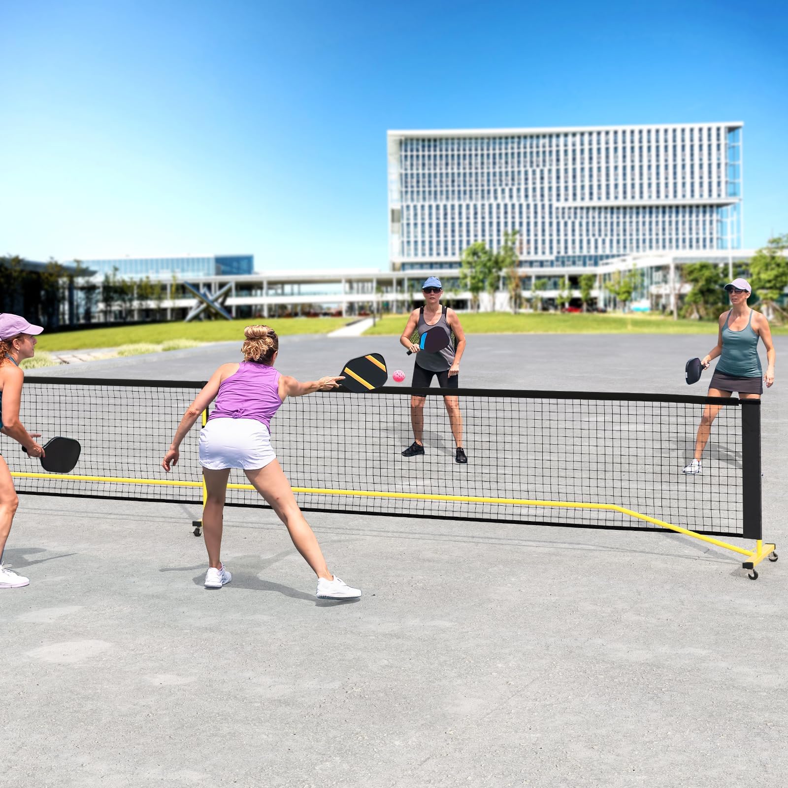 COSTWAY Pickleball Netz tragbar mit Rollen, 6,7 m Pickleball-System in offizieller Größe mit Metallrahmen & Tragetasche, Tennisnetz Outdoor wetterfest, Volleyballnetz für Hinterhof, Auffahrt