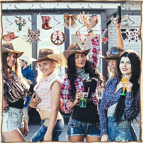 Miniatura 6 de 52 piezas de arco de coqueta de vaquera, decoraciones de fiesta del oeste, remolinos colgantes del salvaje oeste, decoración de cumpleaños, arco con