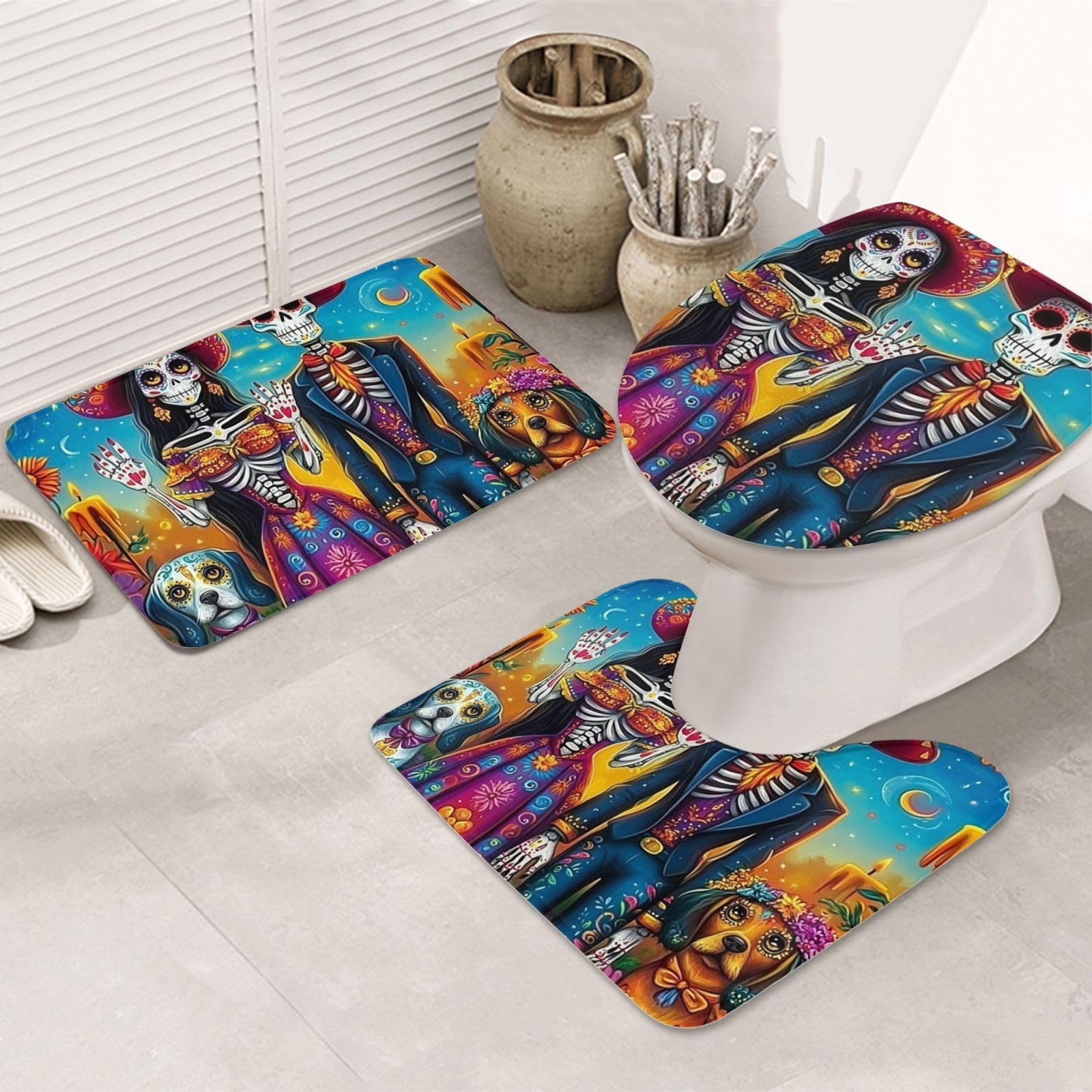 Alfombrilla de baño de microfibra juego antideslizante de 3 piezas con estampado duradero