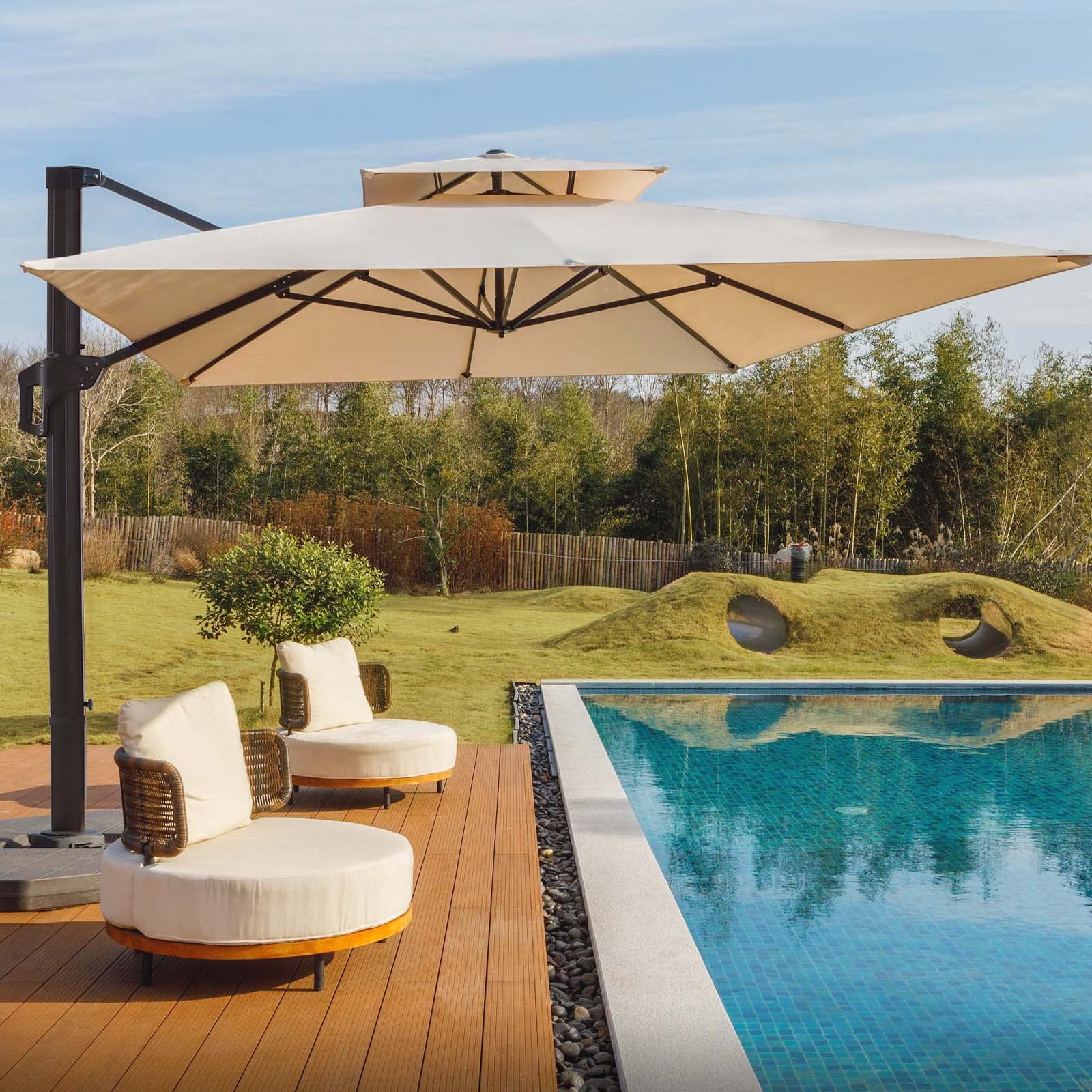 Buy wikiwiki 10x10 FT Square Double Top Cantilever Patio Umbrellas