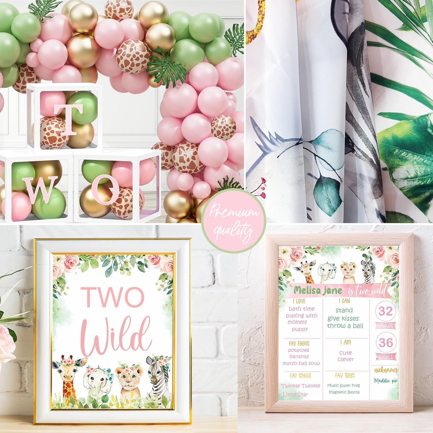 Two Wild Birthday Decorations Girl, Jungle Theme 2nd Birthday Party Supplies for Girls, Jungle Animal 2nd Bday Decoration for Girls, Second Bday Decor - Image 6