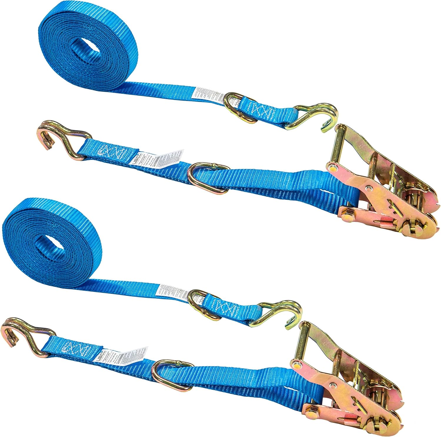 US Cargo Control J Hook Ratchet Straps 1" x 15' (30-Pack), 1 Inch Ratchet Straps with Double J-Hooks & D-Rings, 1,320 LBS Break Strength, Versatile Cargo Tie Downs for Pickup Trucks, Trailers, & More