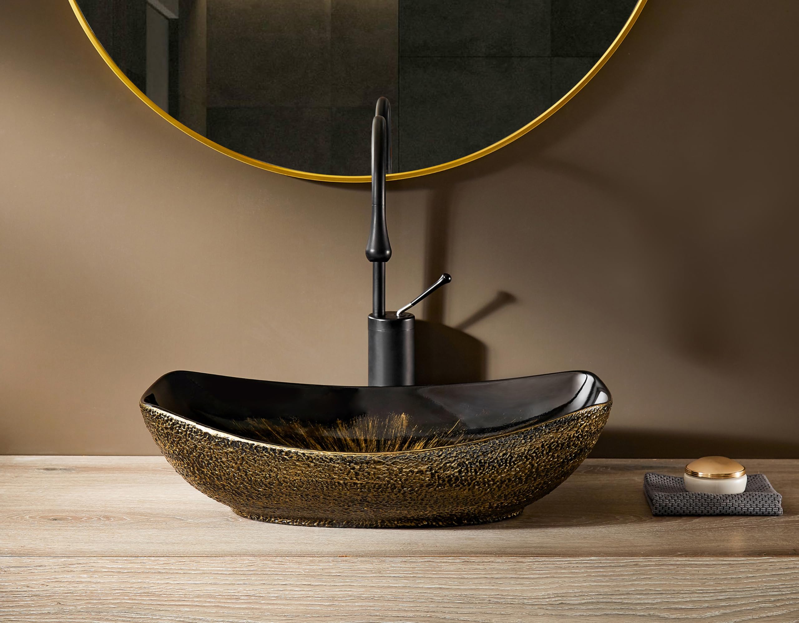 MEJE 56,5 x 40 cm Umywalka Łazienkowa Nad Blatem, Porcelanowa Ceramiczna, Sztuka Vintage Złota