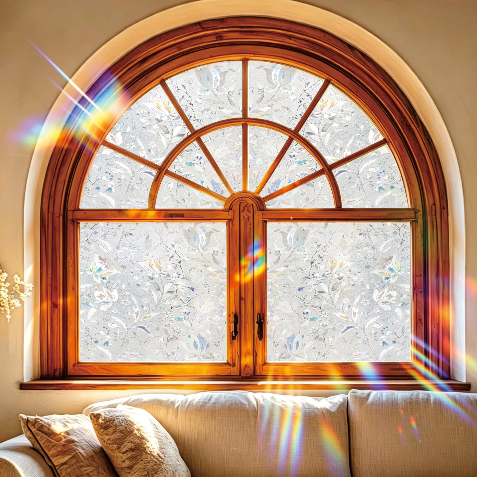 Rainbow Window Film 85 x 210 cm Blocks UV Static Cling No Glue Removable Heat Cotrol, Privacy Protection, Window Privacy Film with Rainbow Effect, for Kitchen, tulip