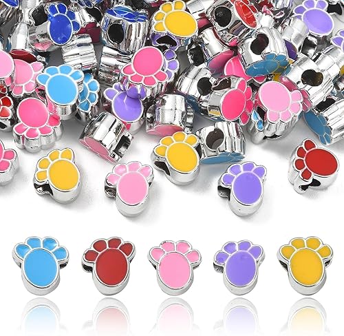 Ipotkitt 100 cuentas espaciadoras de huella de agujero de 0.177 in, cuentas europeas acrílicas con revestimiento UV, cuentas de pie de bebé con