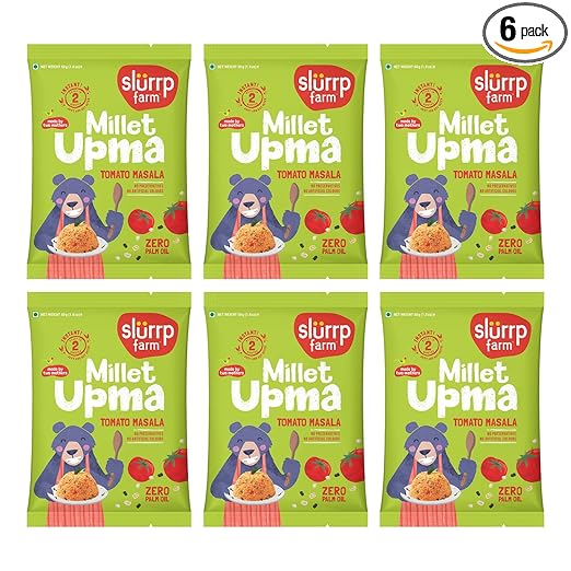 Slurrp Farm Instant Millet Rava Upma Mix- Tomato Masala | Multigrain Breakfast Mix | No Palm Oil | 50g X 6