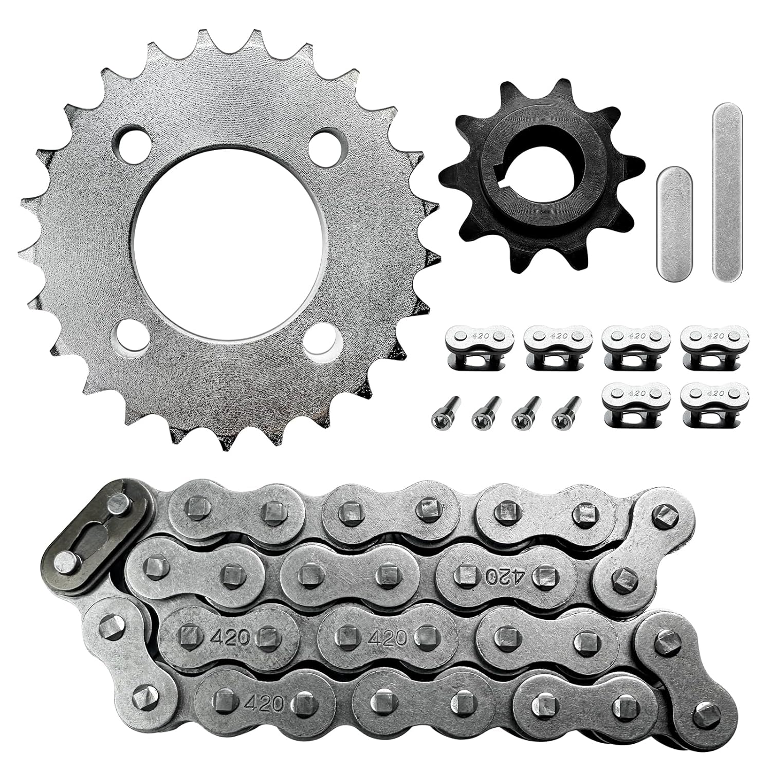 420 Chain 25 Tooth Sprocket + 420 Chain 32 Links for Coleman KT196 CK196 Go Kart Predator 196cc 212cc 6.5hp Engine Powersports Parts 40 41 420 Chain Front Jackshaft Sprocket 10 Tooth 5/8" Bore
