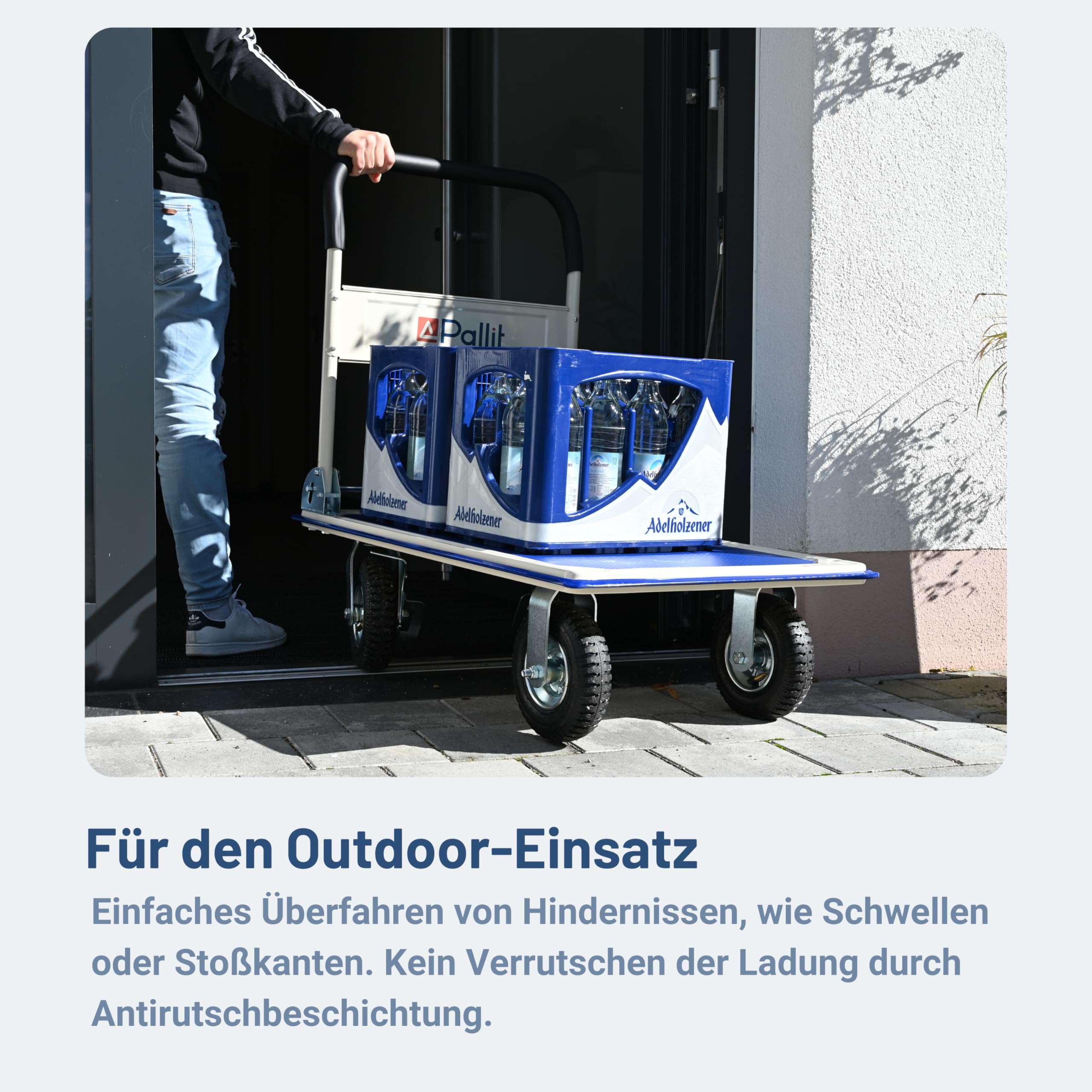 Pallit Transportwagen klappbar 300kg Rollwagen mit lenkbarer Luftbereifung Anti-Rutsch Plattformwagen Carry-R Transporthilfe Handwagen mit Feststellbremse
